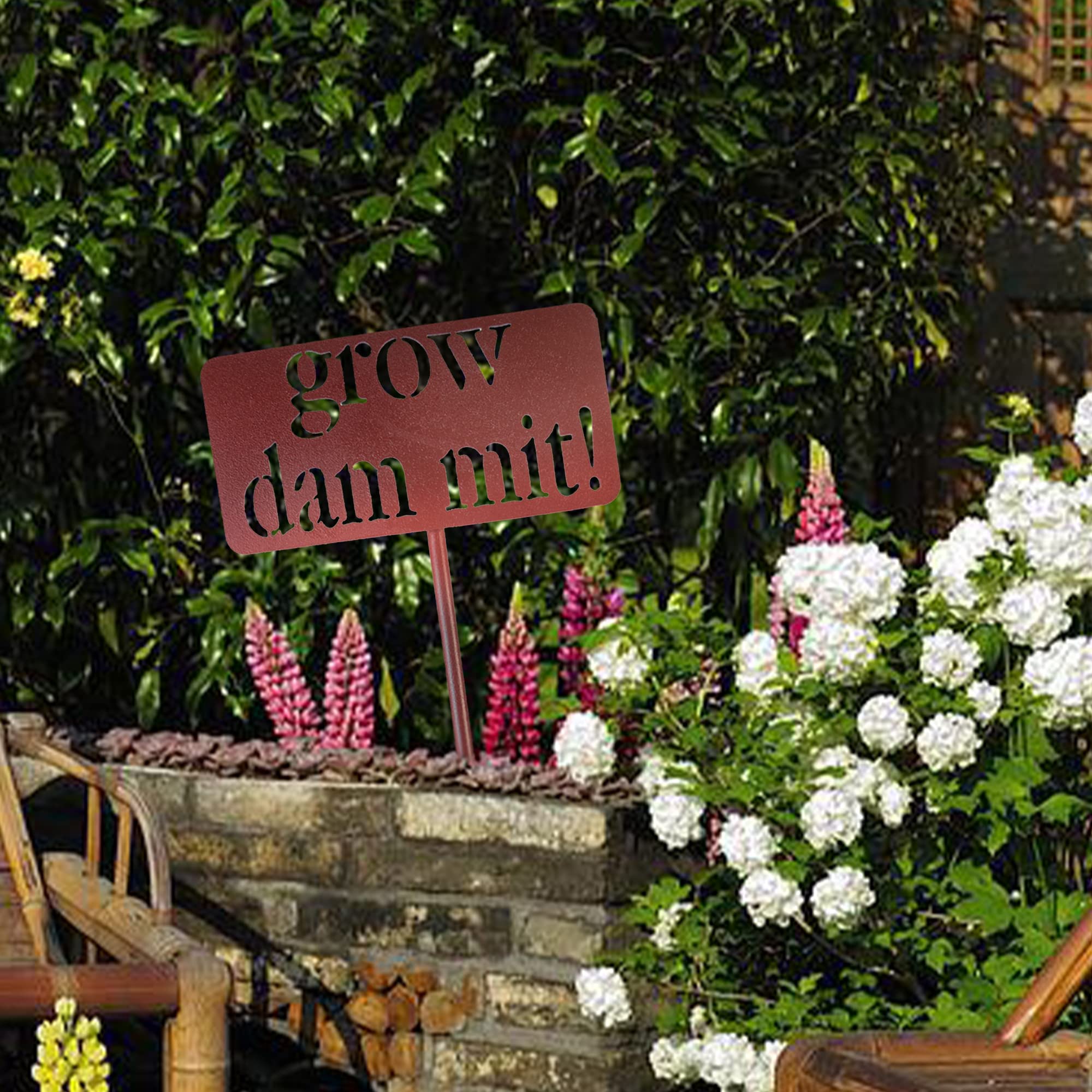 JMsuertes Gartenschild „Grow Dammit“ – Metall, 40x20 Cm, Wetterfest, Lustige Gartendekoration
