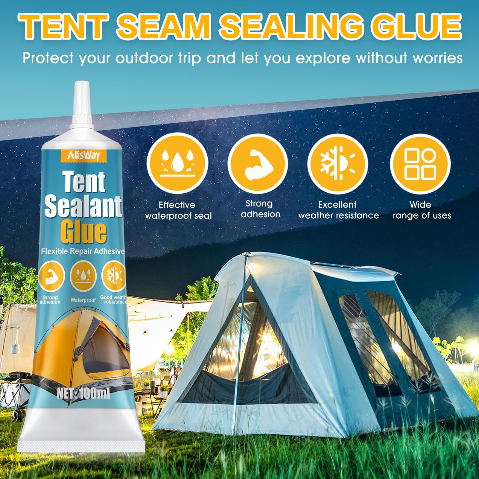 Klej z PCW – klej Seam Sealer, z pędzlem, przezroczysty, 100 ml | Nadaje się do namiotów, markiz, plecaków, nadmuchiwanych łodzi i produktów wodoodpornych, elastycznych i trwałych