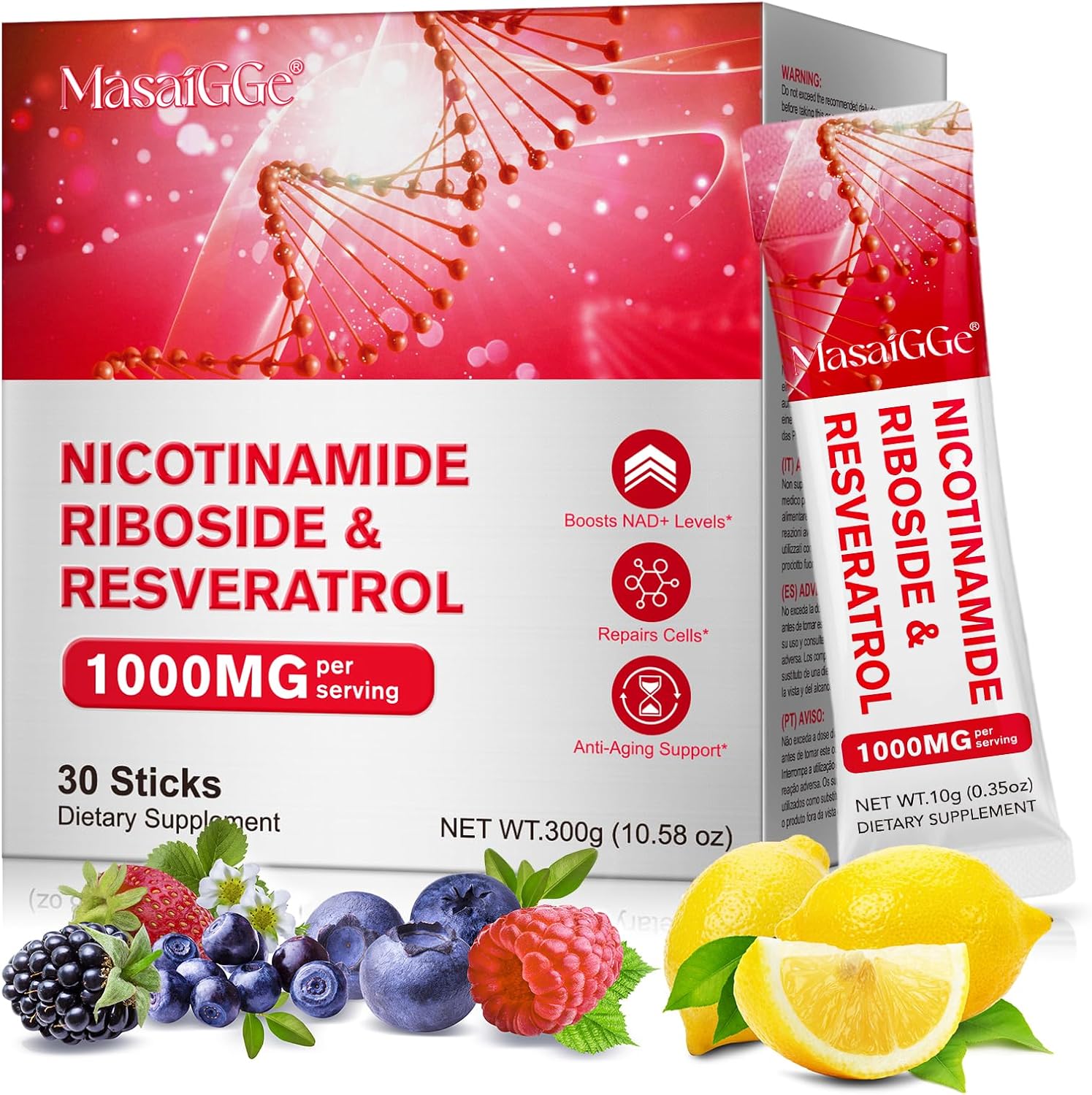 NAD 1000mg Liquid 30 Packets, NAD Liquid Supplement, NAD Supplements for Women, Premium Nicotinamide Riboside & Resveratrol, Boosts Cellular Energy