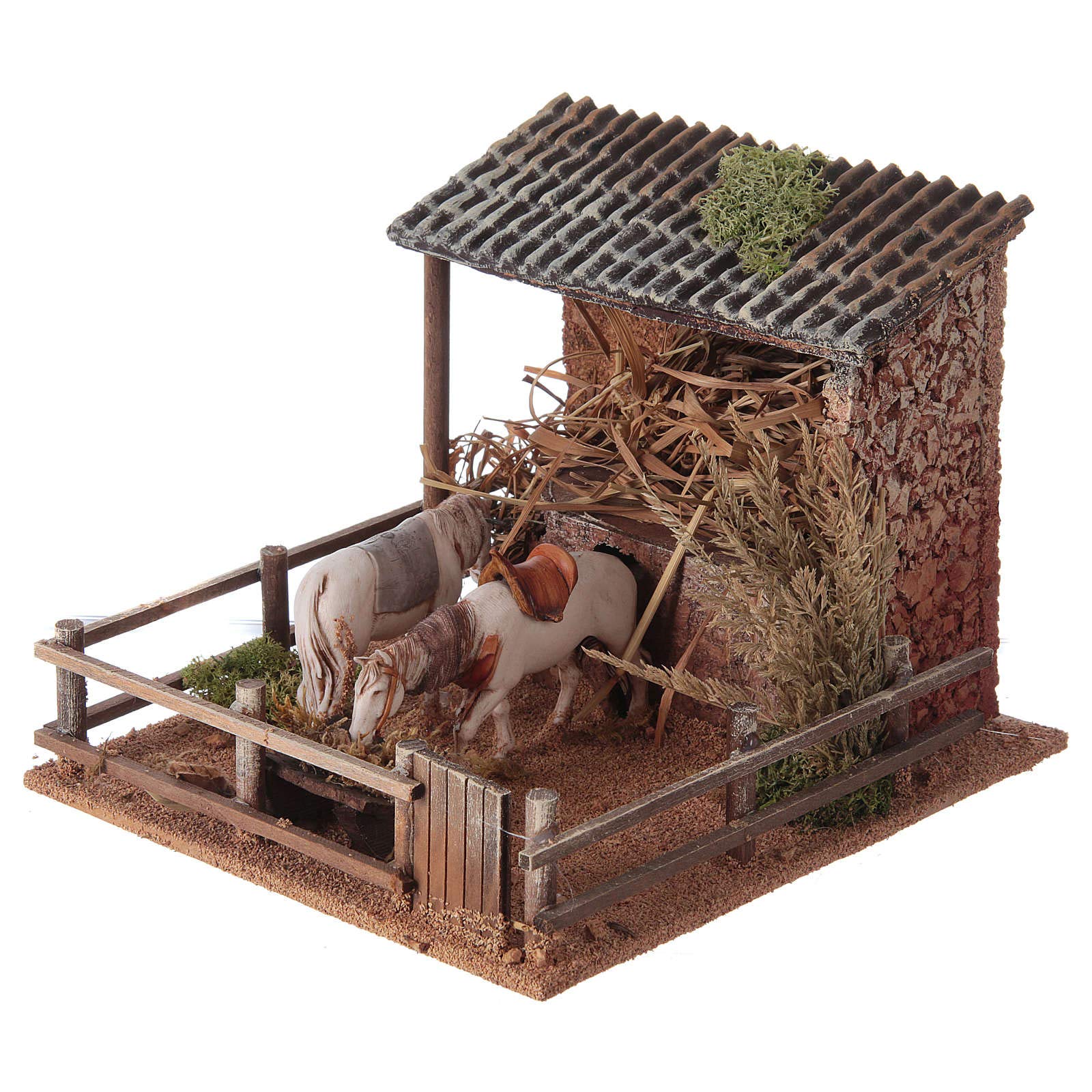 Holyart Ruchome figurki do szopki: Stajnia z końmi w ruchu 15x23x20 cm