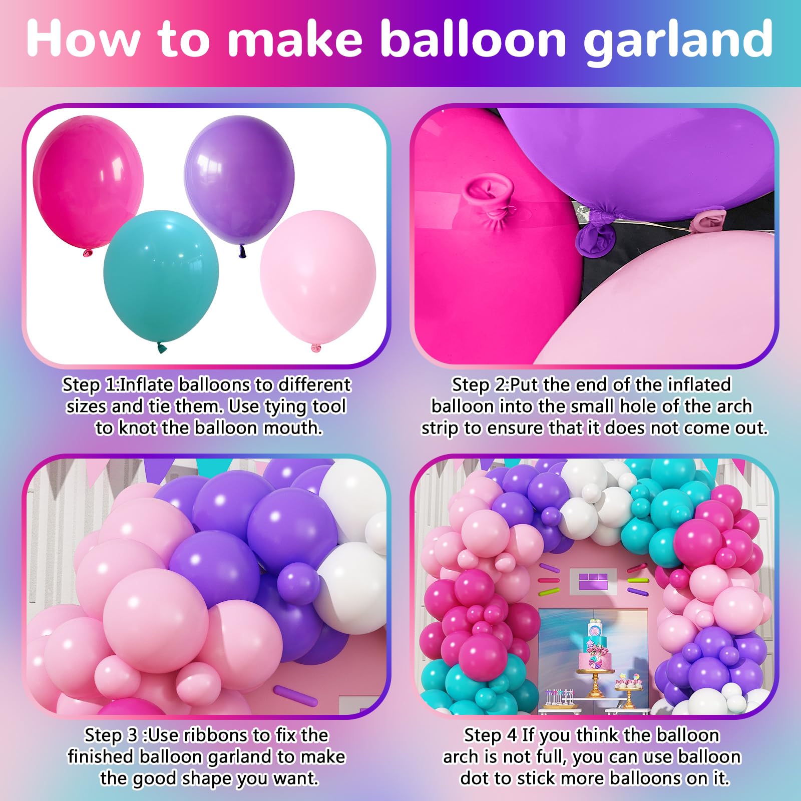 HILAVO Rosa Lila Türkis Weiß Luftballon Girlande 130 Stück Pastell Pink Lila Türkis Party Latex Ballons Girlande für Mädchen Meerjungfrau Geburtstag Hochzeit Anime Babyparty Geburtstag Party Deko