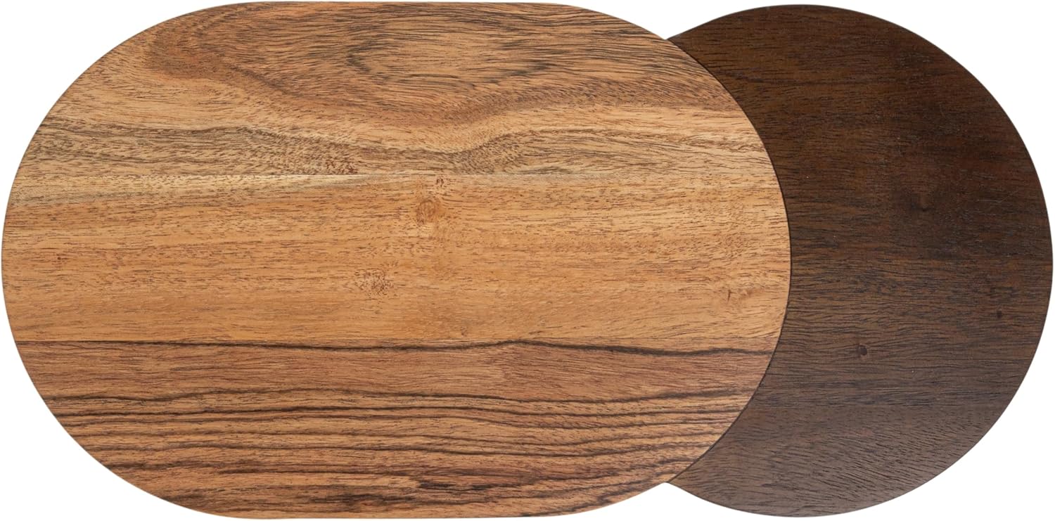 Bloomingville Oval Two-Tone Wood Cheese and Serving Board, Natural and Walnut