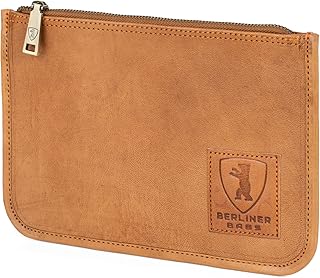 Theo Vintage - Carpeta portadocumentos de piel, bolsillo para banco y organizador de viaje para pasaporte, billetes, bolígrafos, color marrón, Marrón M, 2 Sizes, Marrón M