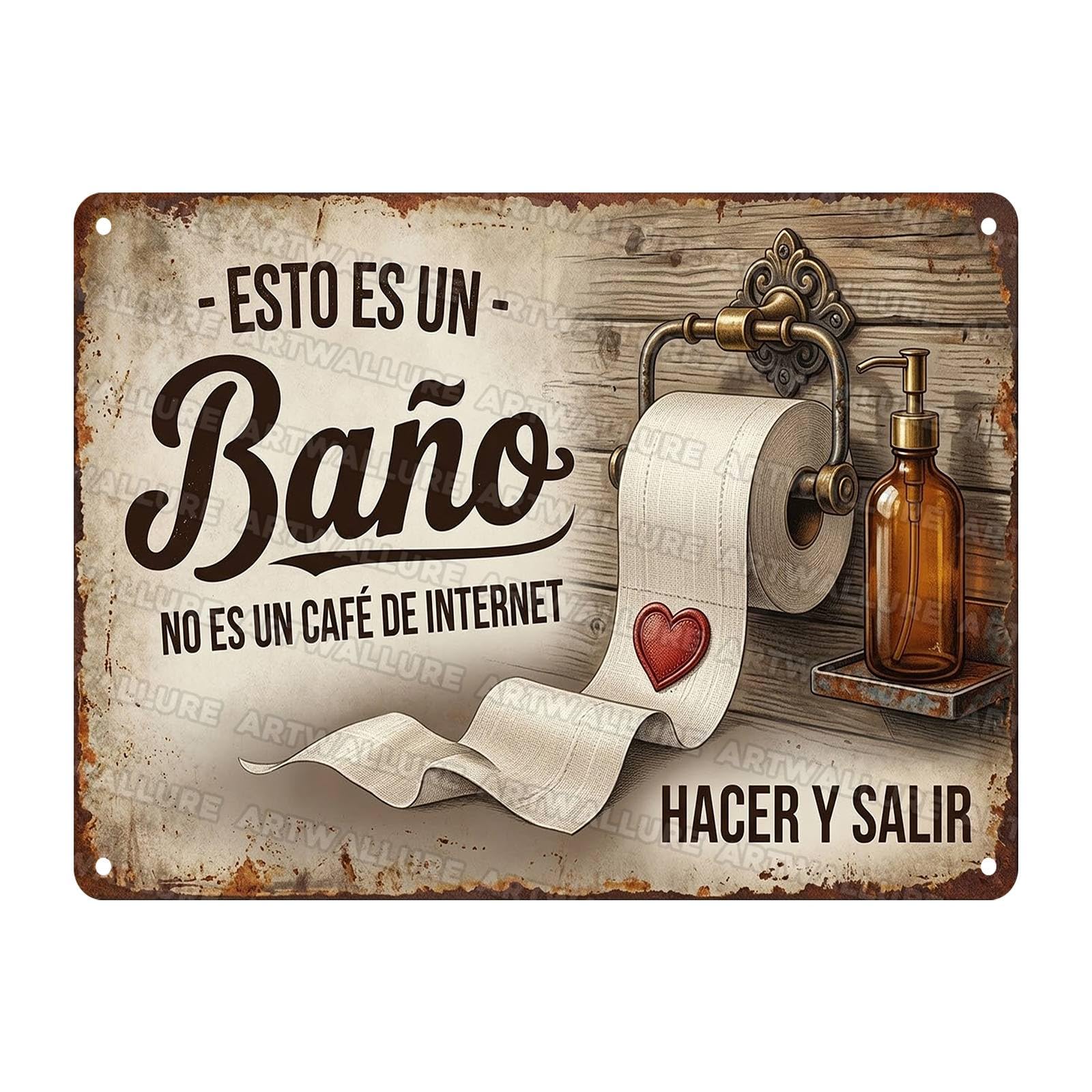 Bathroom Sign Funny Wall Decor Esto Es Un Bano No Es Un Cafe De Internet Hacer Y Salir Art Decor Adults Roommates Restroom Guest Bath Washroom Toilet 12x16Inch