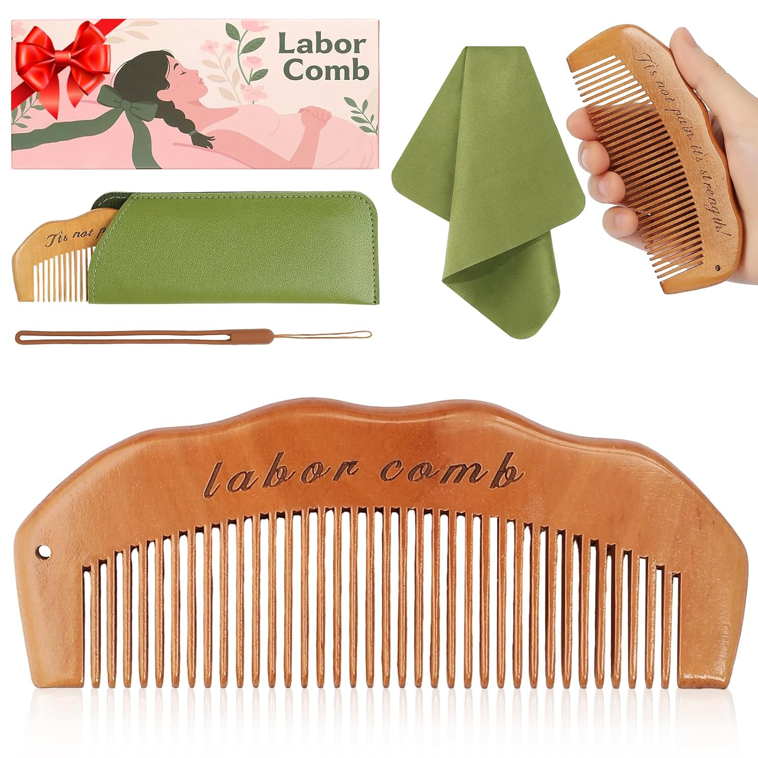ZZTDSD Natural Peach Wood Birth Comb for Labor Pain Relief - Hospital Bag Essential & New Mom Gift
