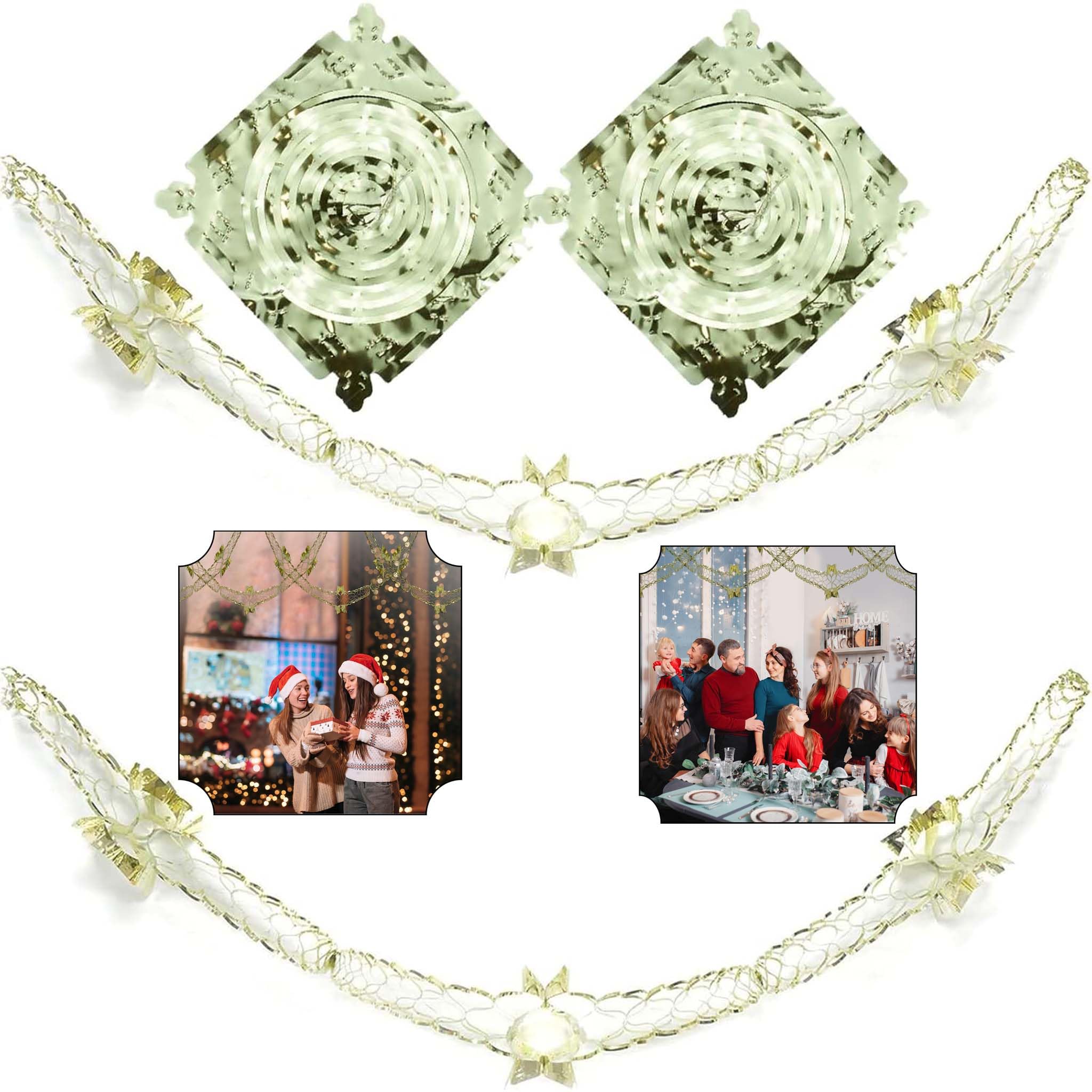 Hovuk Gold Hovuk®Christmas Hanging Ceiling,Wall Decoration Foil Garland,Bell,Ball,Snowflake Decoration (, 2 Pack 12Cm Garlands)