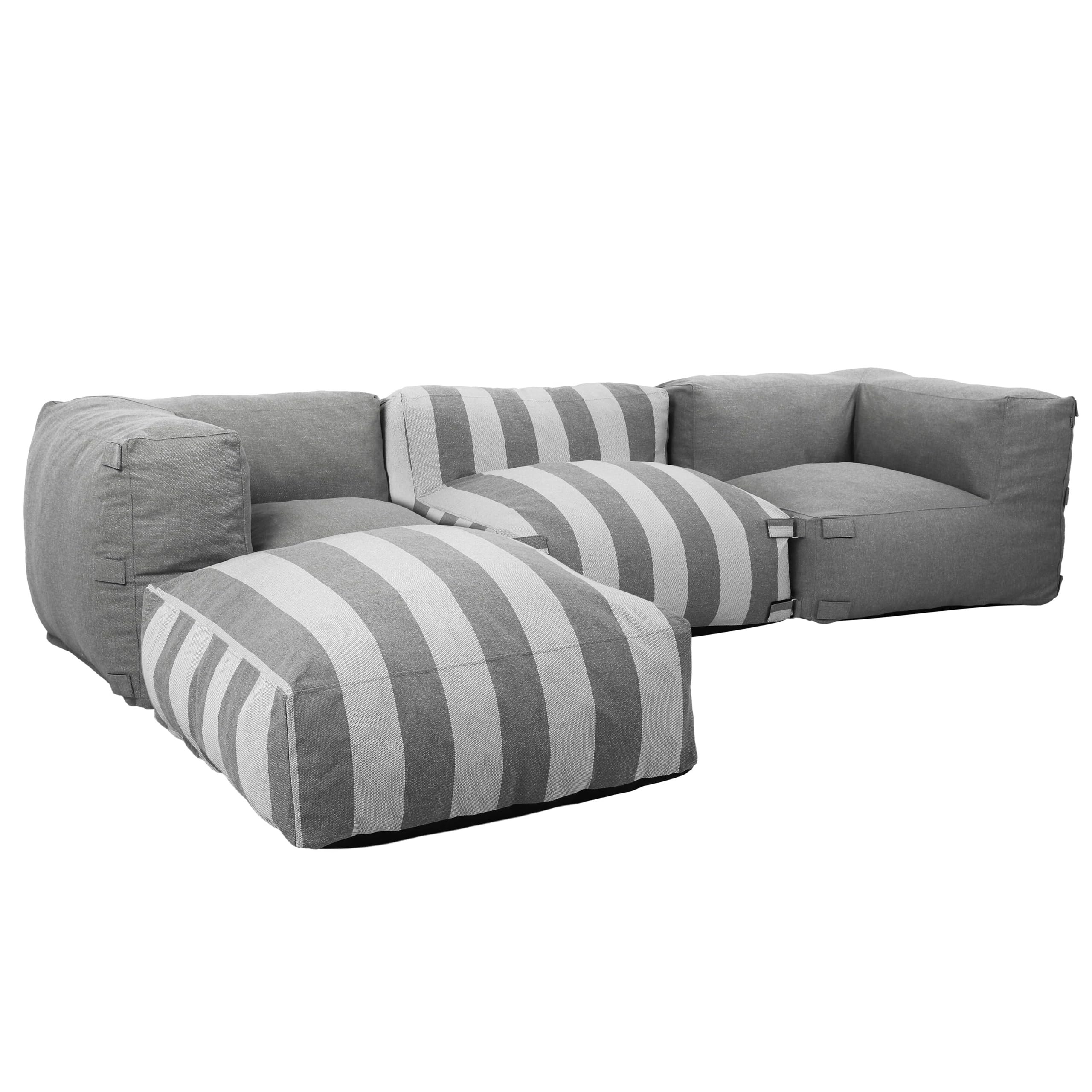 Oviala Canapé d'angle rayé de Jardin modulable 4 Places Gris - Mixi