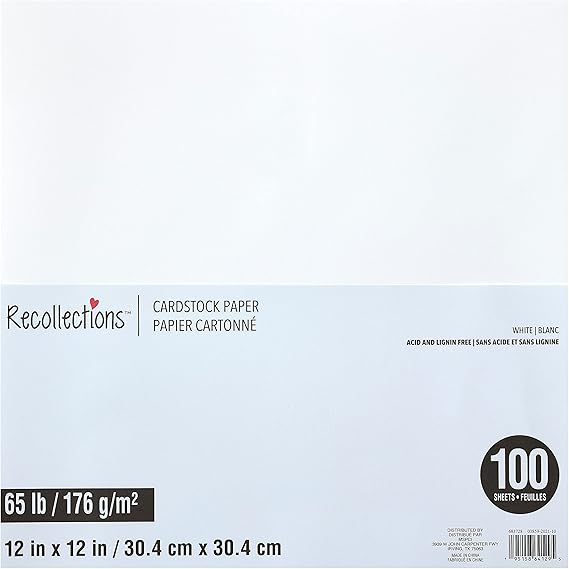 100 Sheets 12” x 12” White Cardstock Paper by