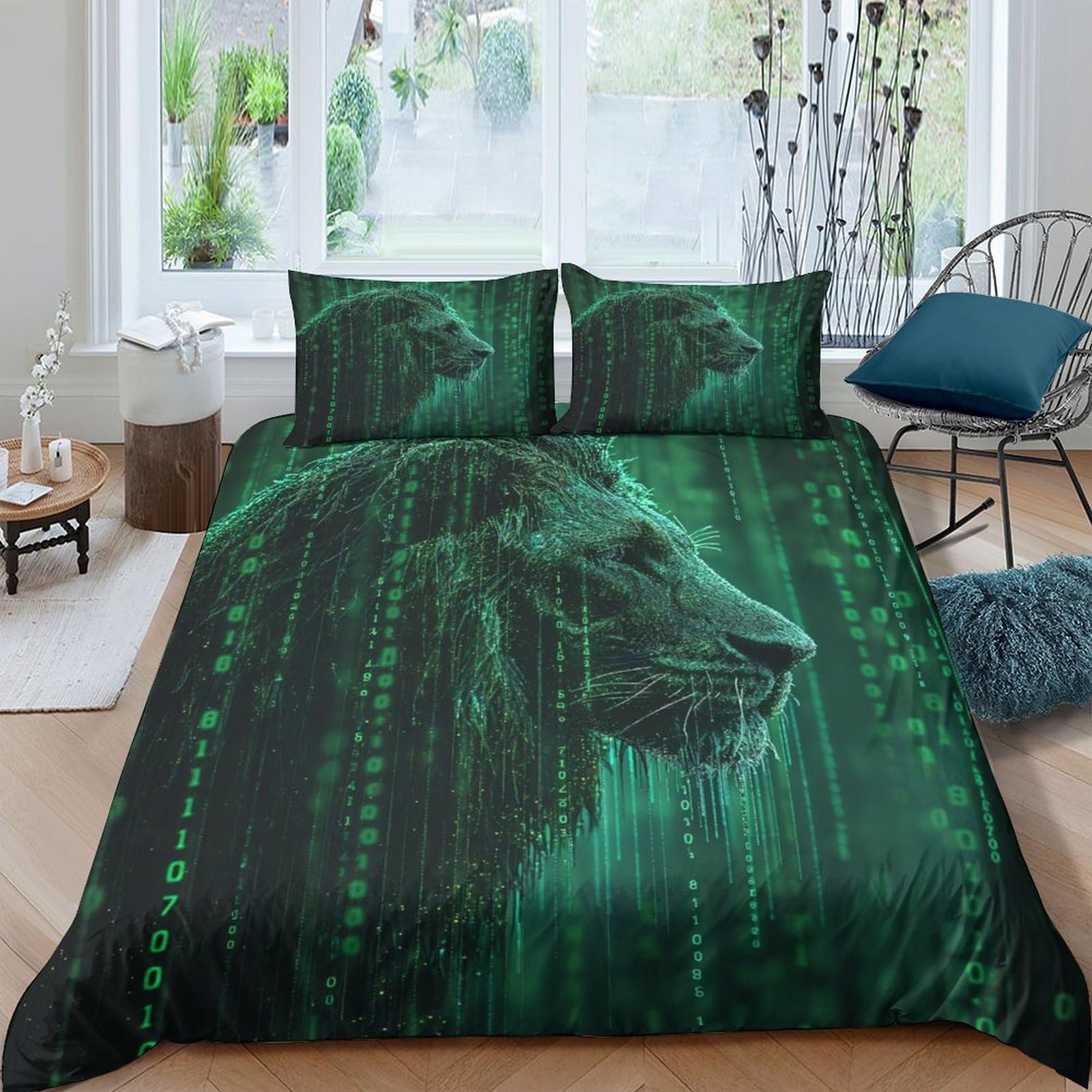 Linge de lit animal sauvage 3D pour transformer la chambre ado avec un lion 200x200