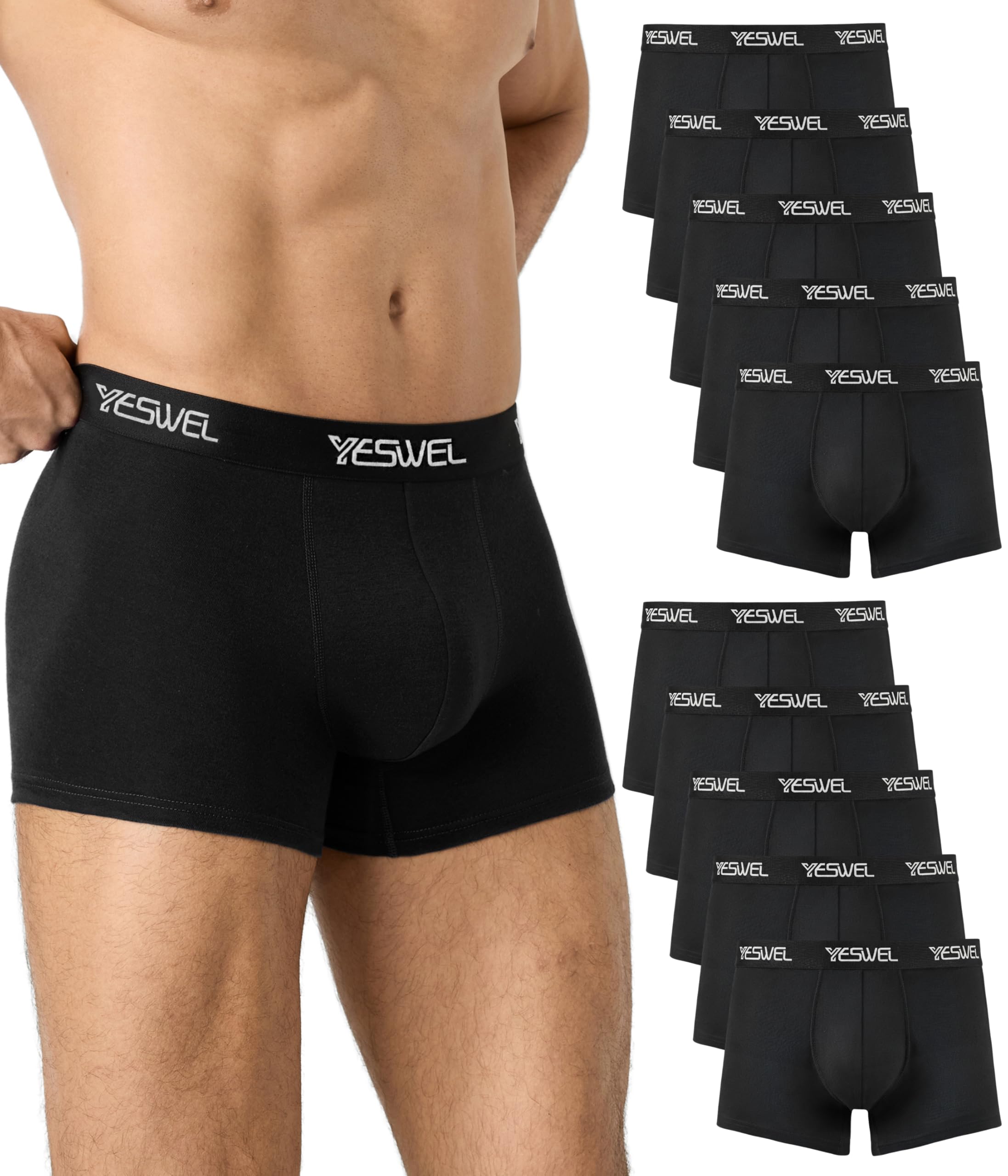 YESWEL Boxershorts Herren 10er Pack, Baumwolle Unterhosen Männer, Ohne Kratzenden Zettel Unterwäsche, Atmungsaktive Retroshorts (Gr. S - 3XL)