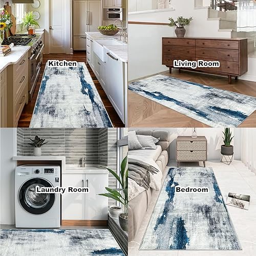 Miniatura 8 de OIGAE Alfombra lavable de 2 x 6 pies, alfombra larga abstracta moderna para pasillo de cocina con parte trasera antideslizante, alfombra para