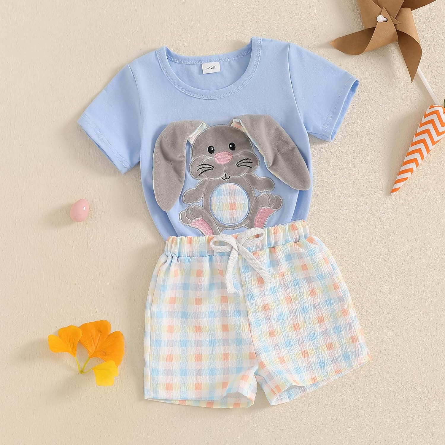 Toddler Baby Boy Girl Easter Outfit Cute Short Sleeve Bunny Top Plaid Shorts 2 Pieces Summer Clothes Set - Image 3