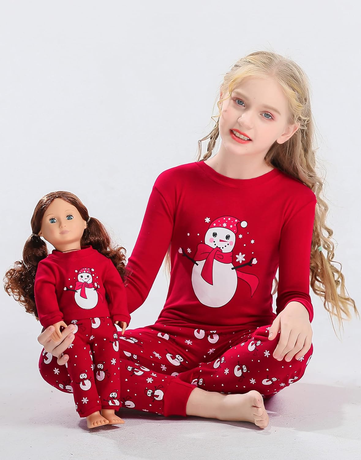 Babyroom Girls Matching Doll&Toddler 4 Piece Cotton Pajamas Toddler Christmas Sleepwear - Image 2