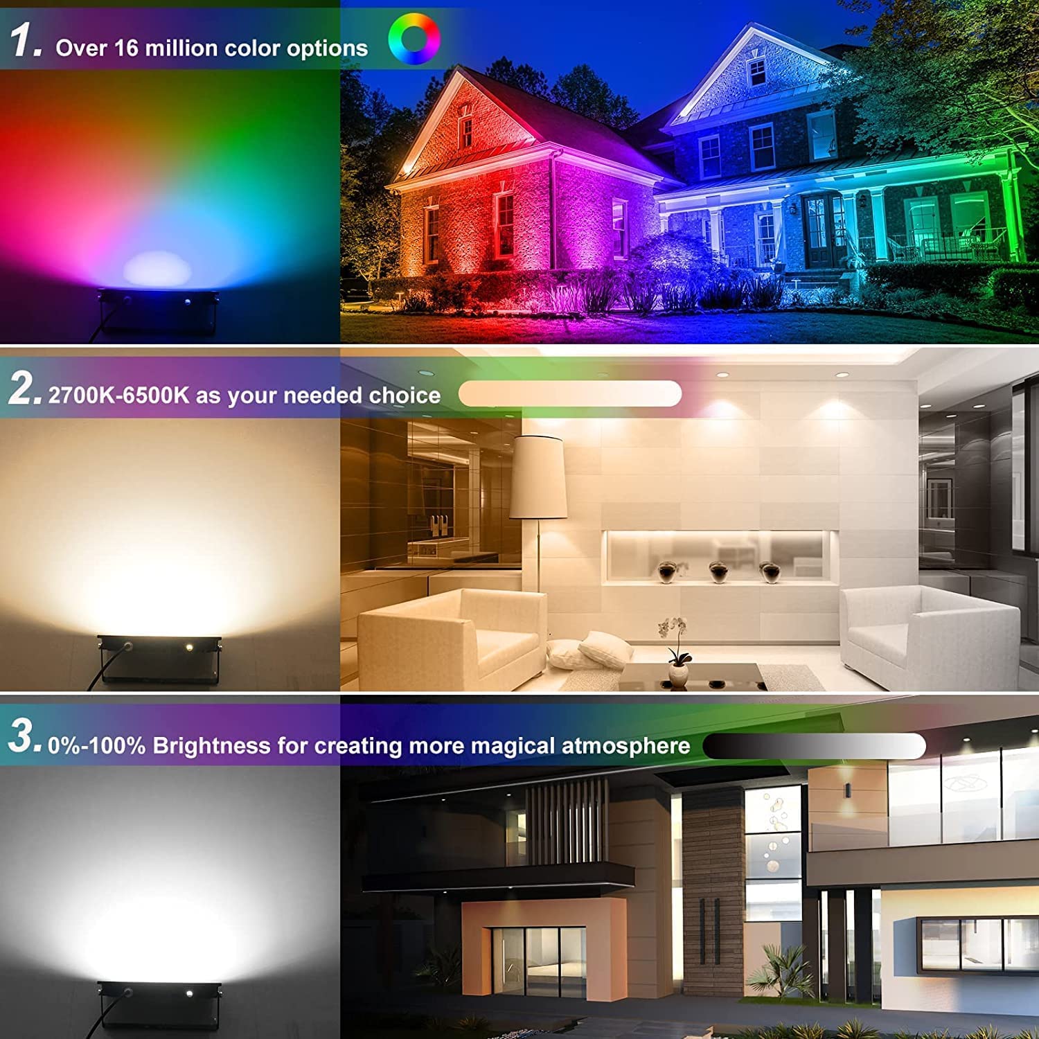 RGB LED Strahler Außen, T-SUNUS 100W RGB Strahler Outdoor Außen WiFi mit Bluetooth APP Steuerung, IP66 Wasserdicht Strahler Fluter für Party Garten Bar Deko Weihnachten