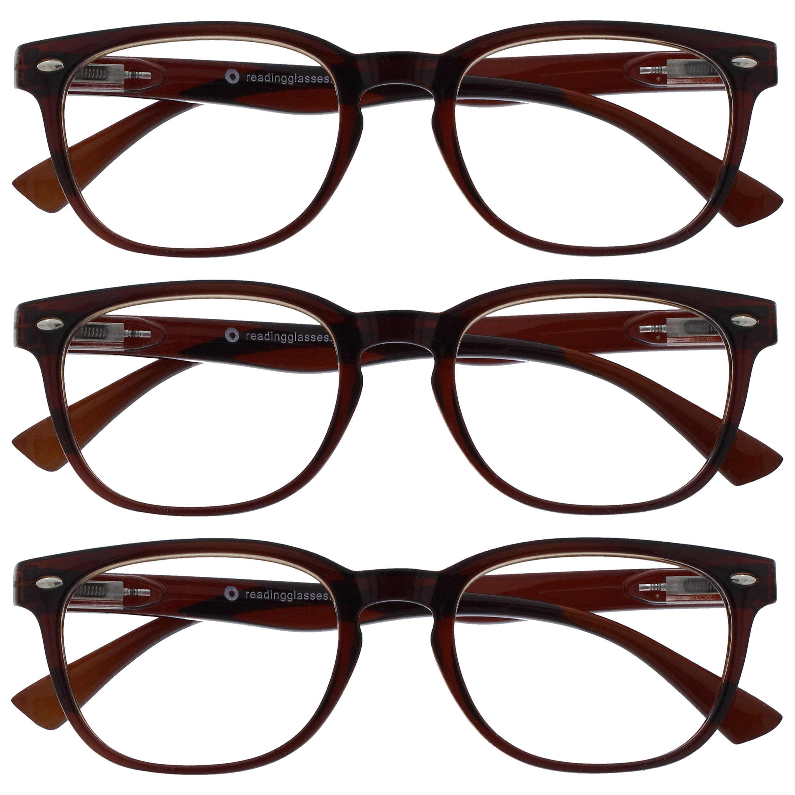 OPULIZE ORA Reading Glasses for Men Women - 3 Pack - Designer Style Rounded Frame - Scratch Resistant Lens - Spring Hinges - Brown +3.50