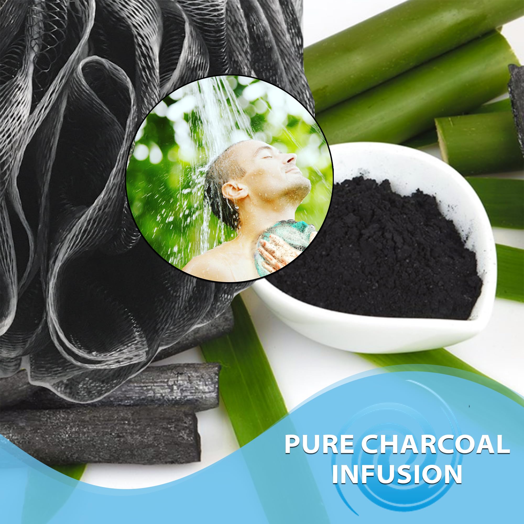Juego de esponjas Loufa de carbón de bambú extra grandes, exfoliante corporal para cara y cuerpo | Luffa Loufa Loofa - Juego de esponja exfoliante corporal para mujeres y hombres, esponja de lufa para ducha facial y corporal