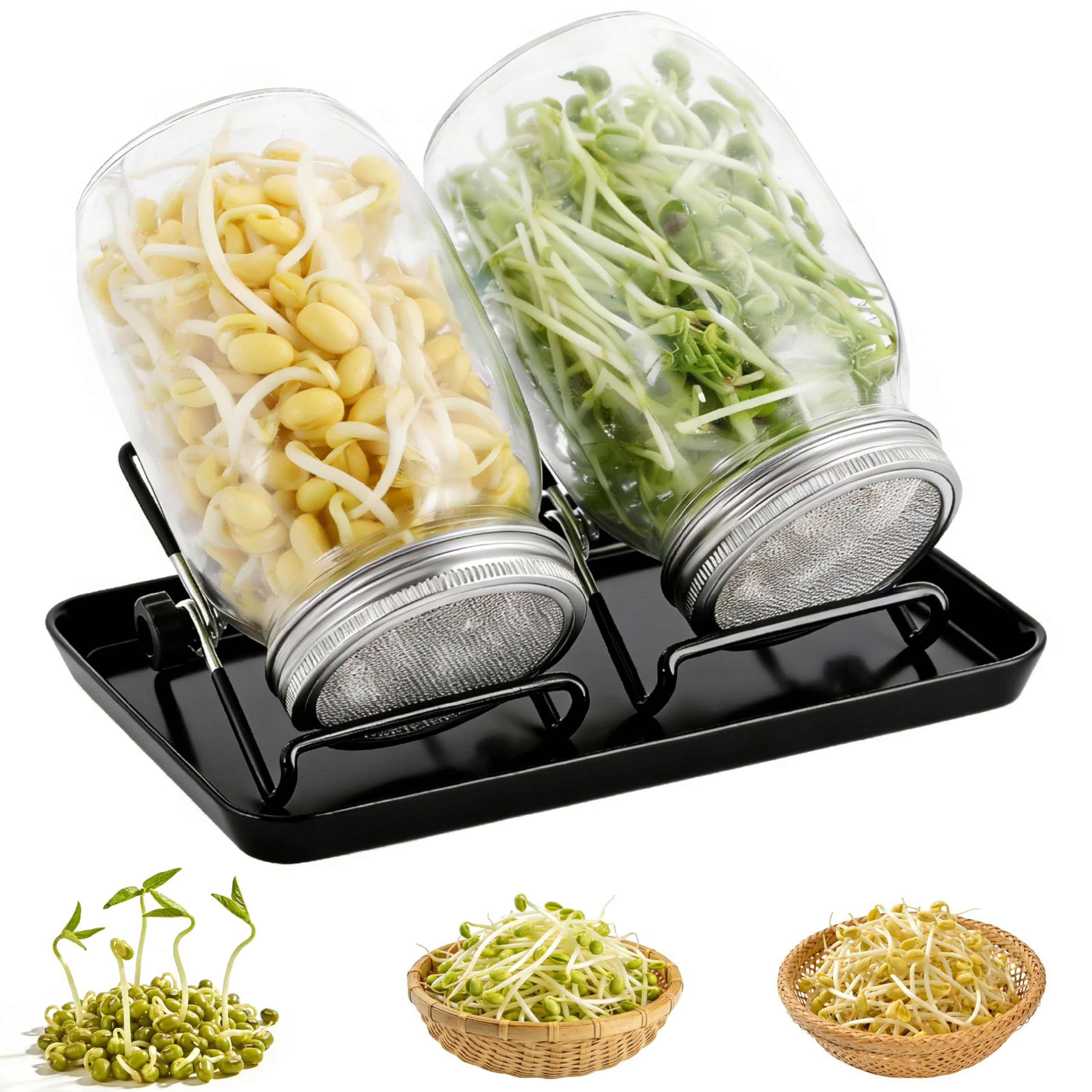 Juego de 2 vasos de brotes de 1000 ml, acero inoxidable 304, tapa coladora y cuenco, brócoli, berros y demás para extraer tú mismo, respetuoso con el medio ambiente para una germinación
