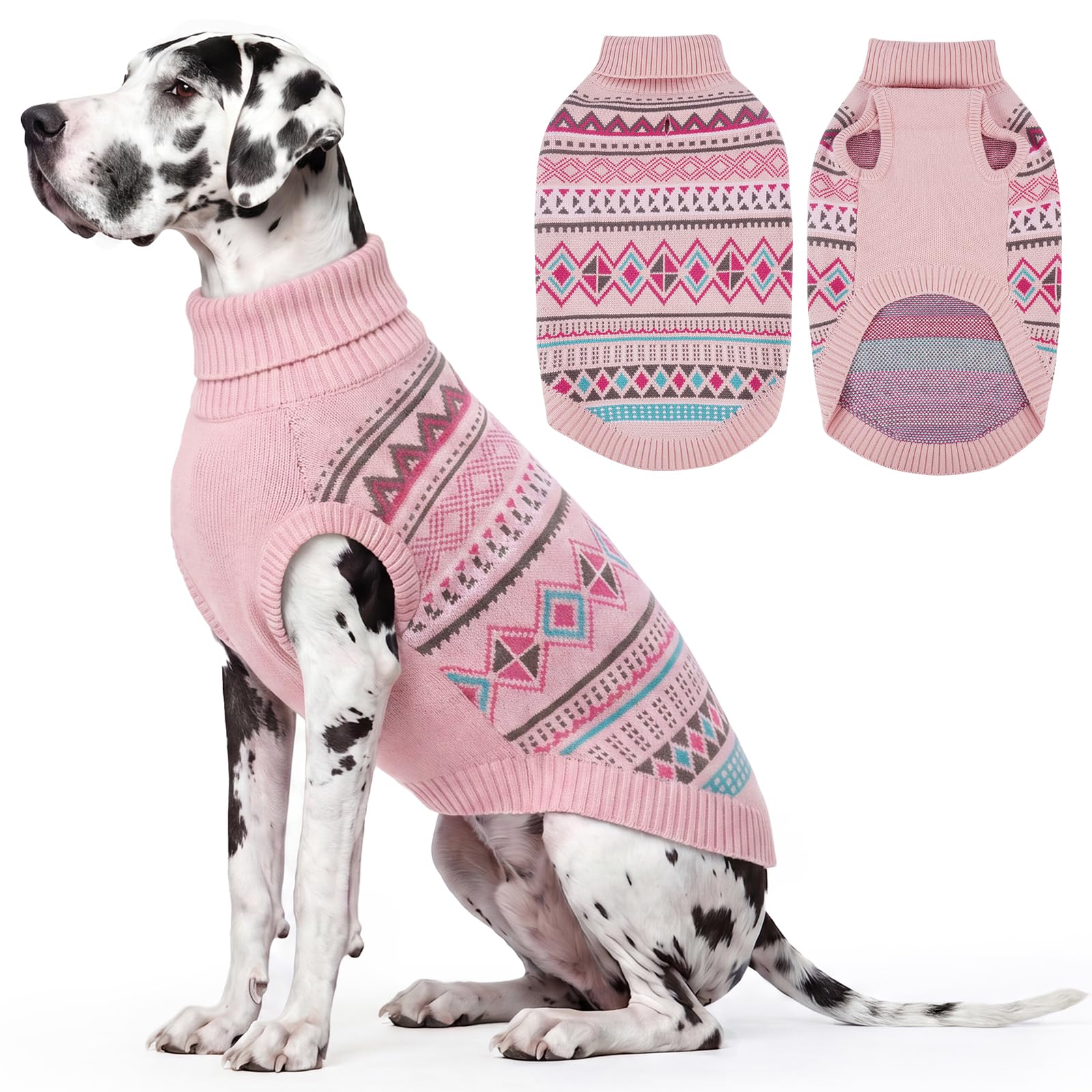 IECOii Fair Isle Dog sweater,Dog Knitwear,Warm Stretch Fit,Pink,3XL