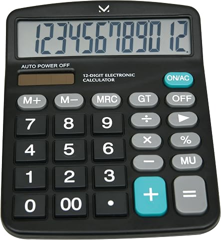 Majestic K30 – Calcolatrice da tavolo, display 12 cifre di grandi dimensioni, doppia alimentazione: solare e a batterie.