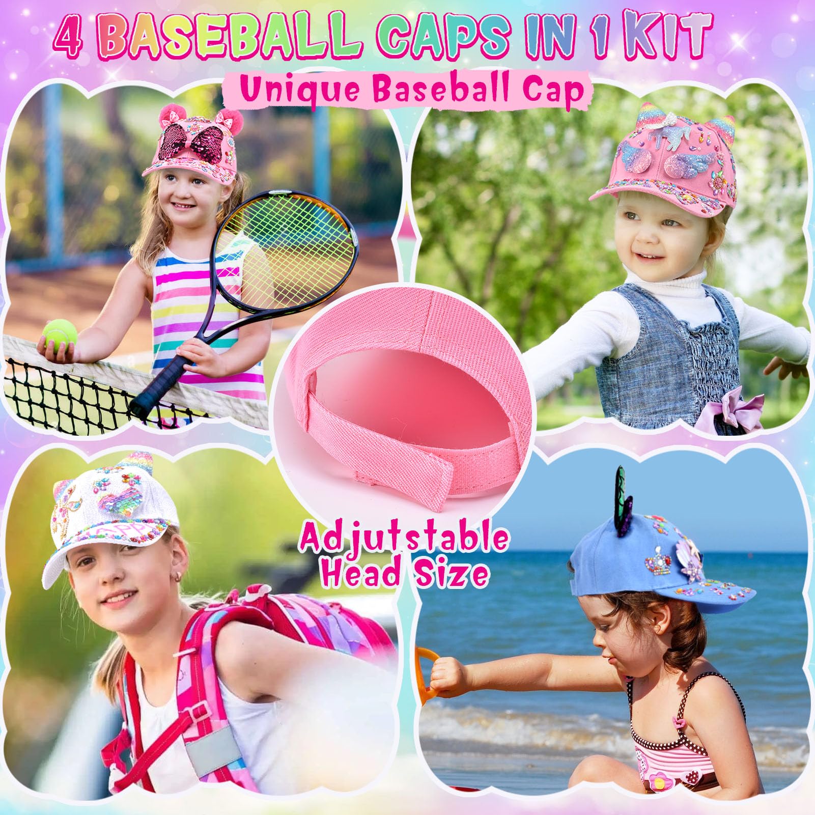 vamei Baseballkappe Bastelset Kinder Geschenke für Mädchen 4 5 6 7 8 9 10 11 Jahre Schirmmütze Basteln DIY Baseballkappe mit Einhorn Aufkleber Flügel Meerjungfrau Mädchen Geschenk Einschulung Mädchen
