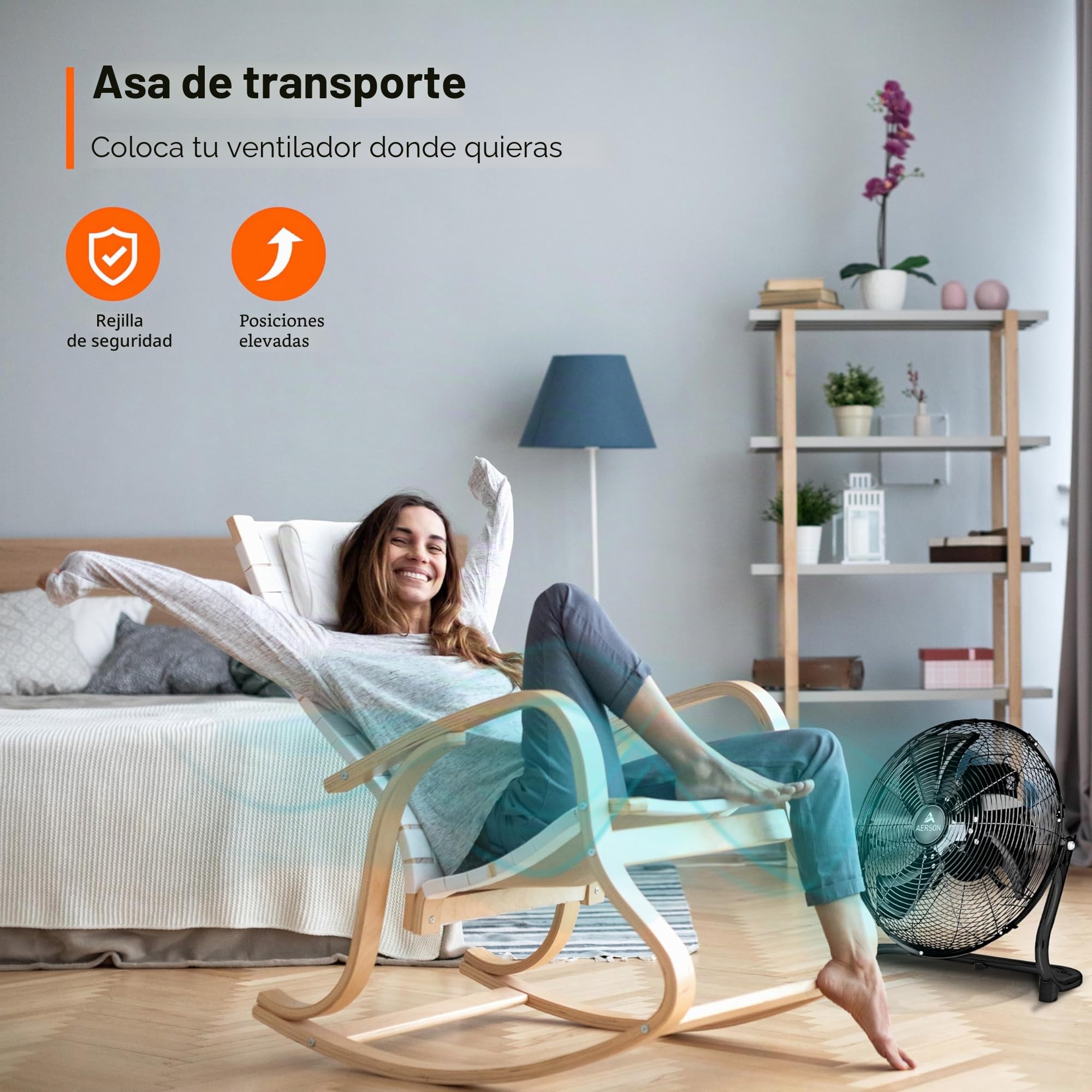 TRESKO AERSON Ventilador de suelo 60 cm | Ventilador de pie 200 W | con 3 niveles de potencia | Alto flujo de aire | Construcción robusta de metal | Inclinable a 110 grados