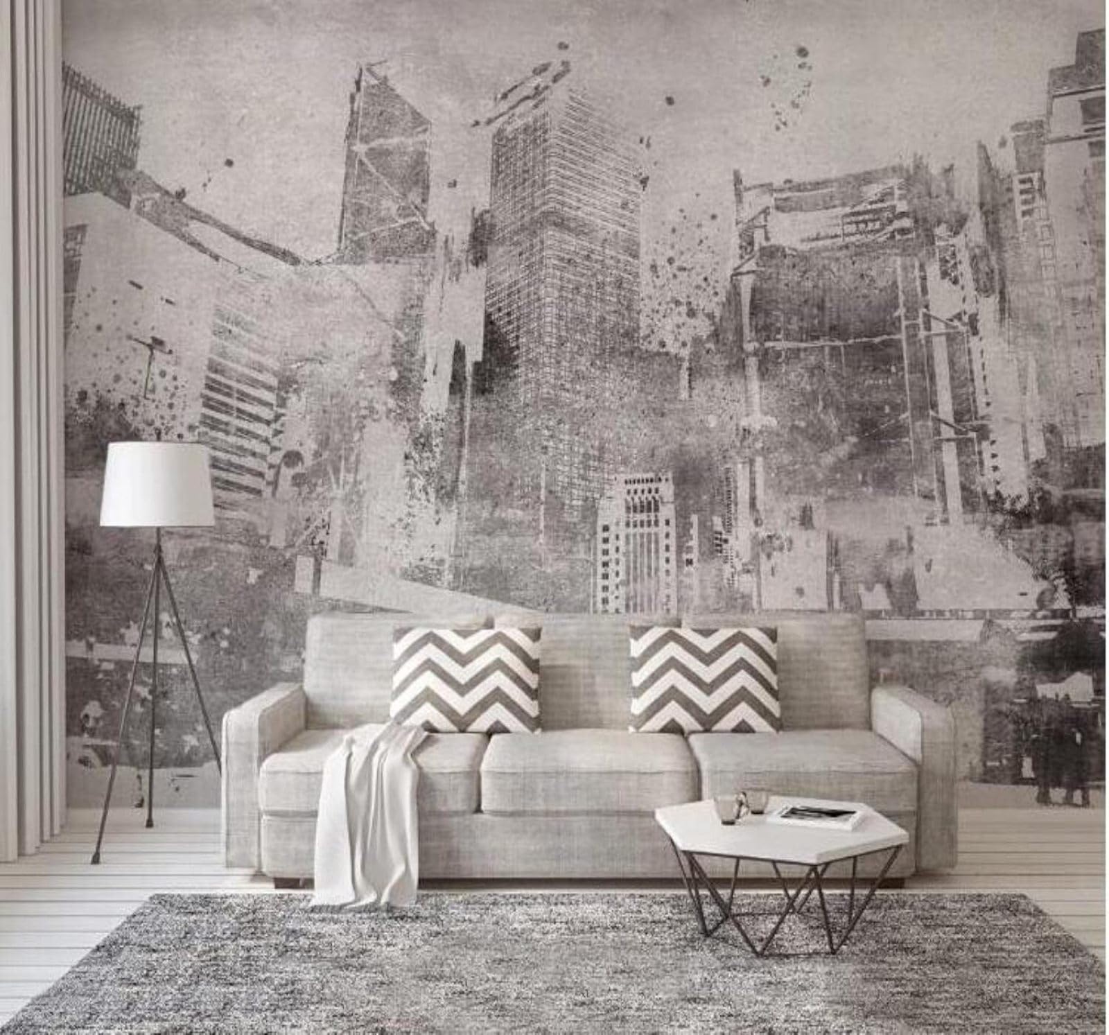 XLMING Retro Nostalgic Hand Drawn Grey City Architecture 3D Wallpaper Luxury Silk Study Dining Feature Sofa Grey Bedroom Living Room Tv Decorative Wall-300cm×210cm
