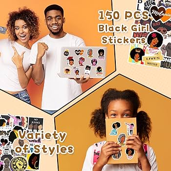 Amazon | メラニンポピンステッカー150枚、黒人の女の子