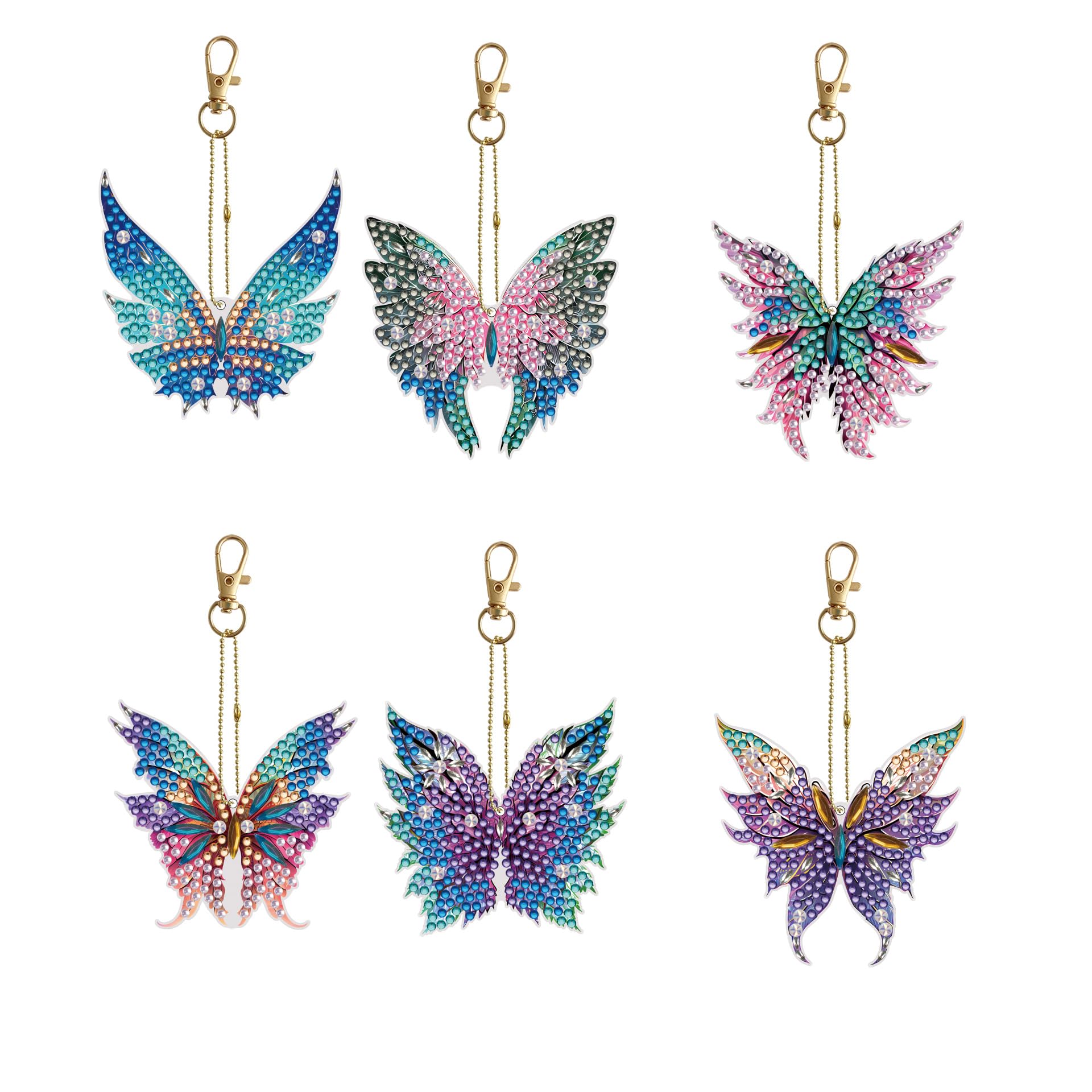 HandiArtz 6 Pcs 5D Diamond Painting Keychain Kits DIY Diamond Art Double Sided Ornaments Key Ring Pendant for Bag Accessories (Angel Wings)