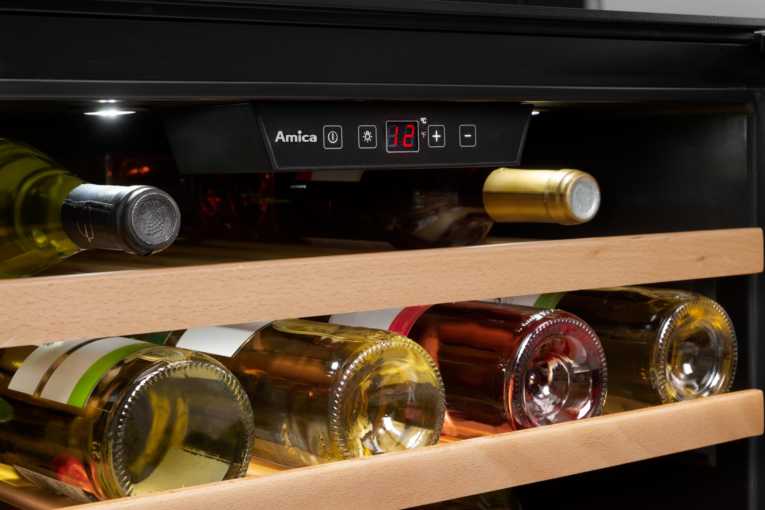 Amica WK 341 200 S Einbau-Weinkühlschrank, VinoOptima System, 24 Flaschen, Schwarz