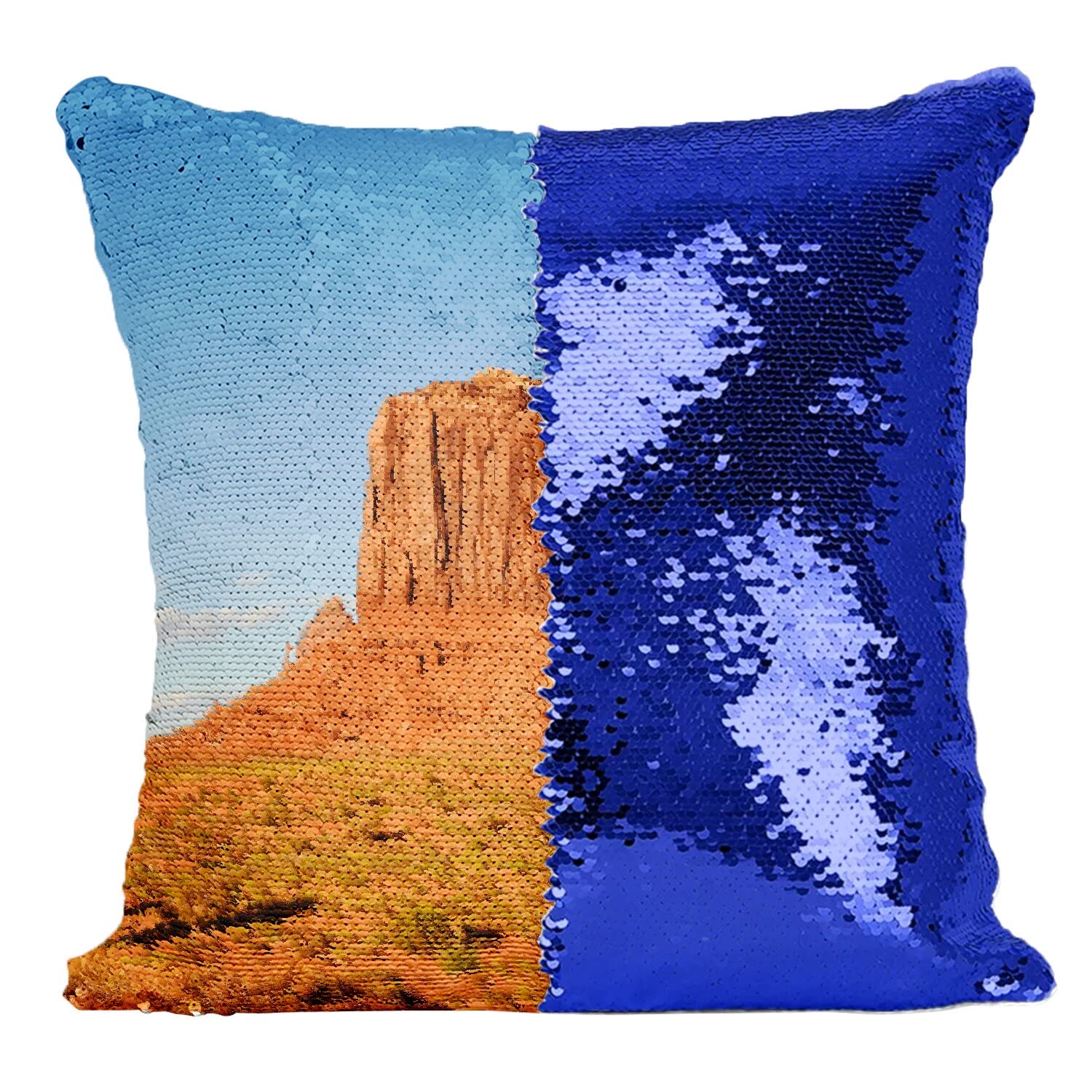 Housse coussin bleu paillettes déco USA salon canapé lit