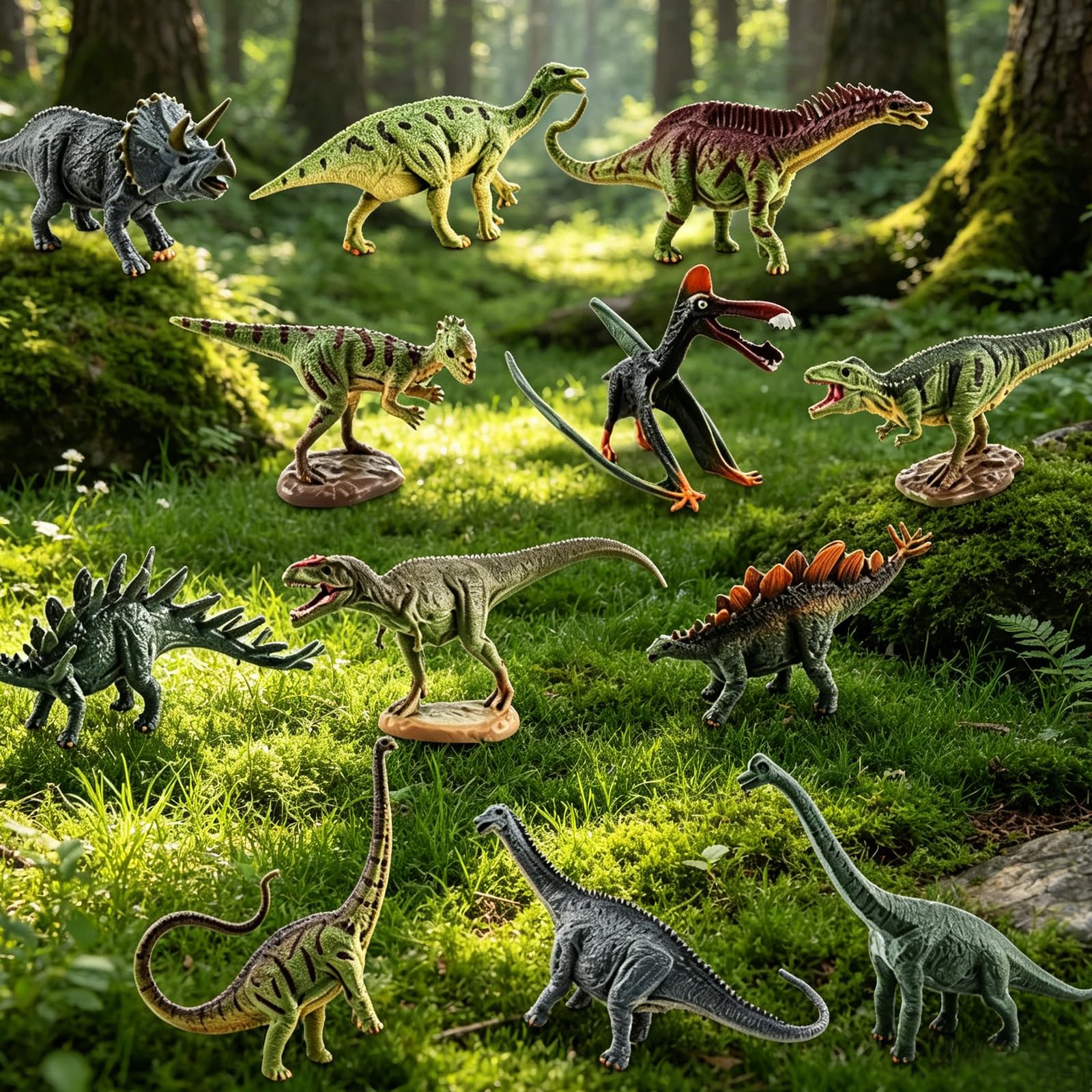 LUKIUP 12 sztuk figurki dinozaurów, zabawki z dinozaurów, małe dino, mini kolekcja figur dinozaurów dla fanów dinozaurów, prezent urodzinowy, do kolekcjonowania