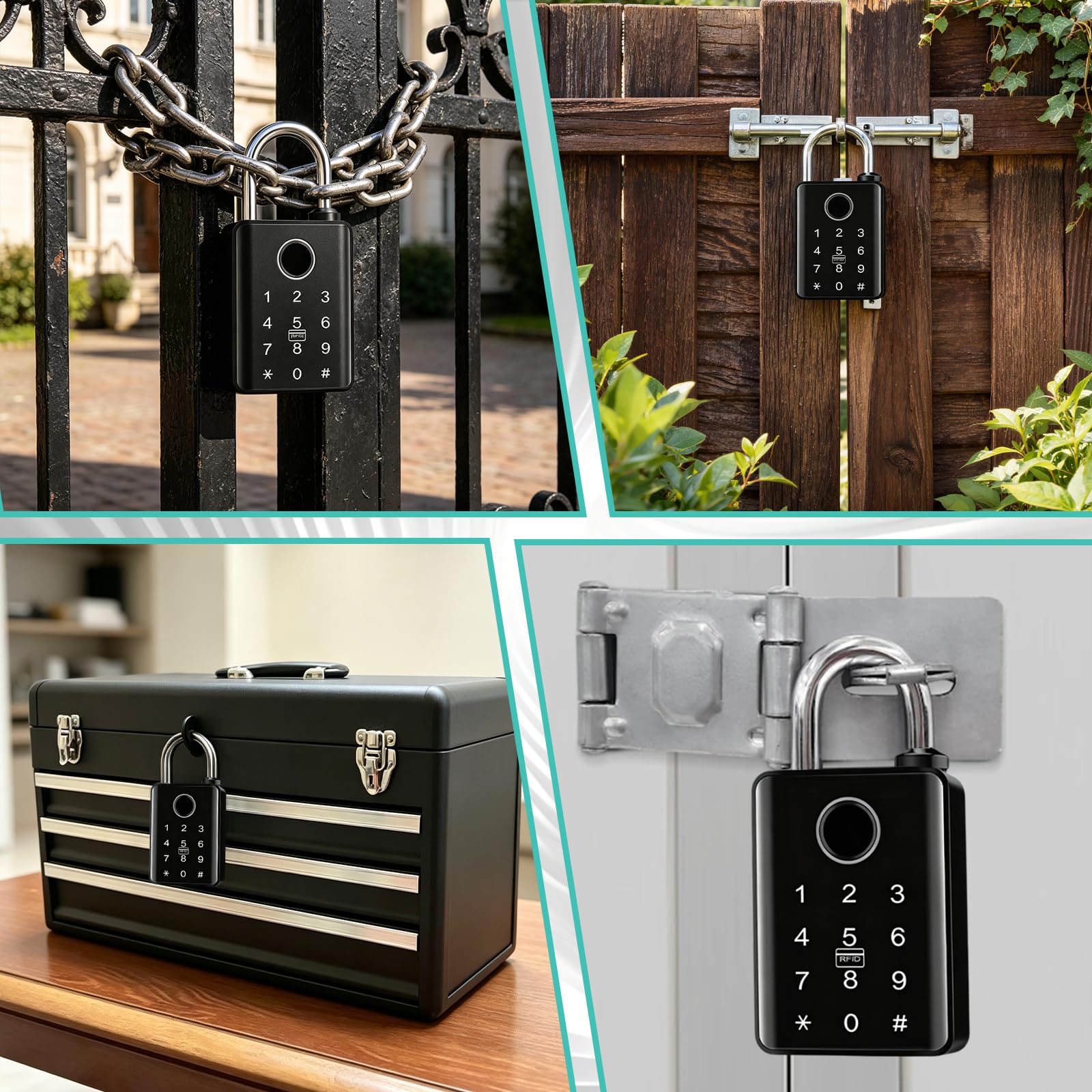 Cadenas intelligent IP67 : empreinte, code, appli, clé. Résiste aux intempéries. Idéal pour casier, cave, porte jardin, armoire. Sécurisé et polyvalent.