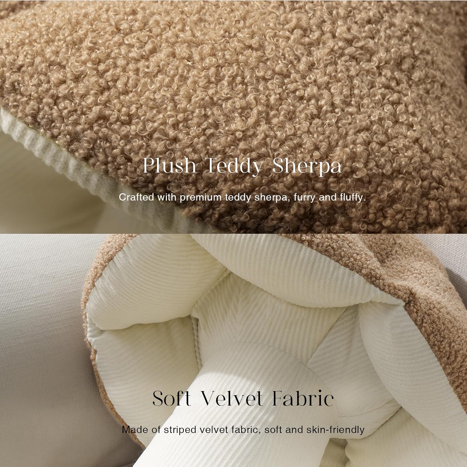 Phantoscope Mushroom Shaped Throw Pillow, Teddy Fleece Soft Mushroom Decorative Pillows Cute 3D Shaped Cushion for Couch Sofa Bed Chair, Beige,16 x 14 inches