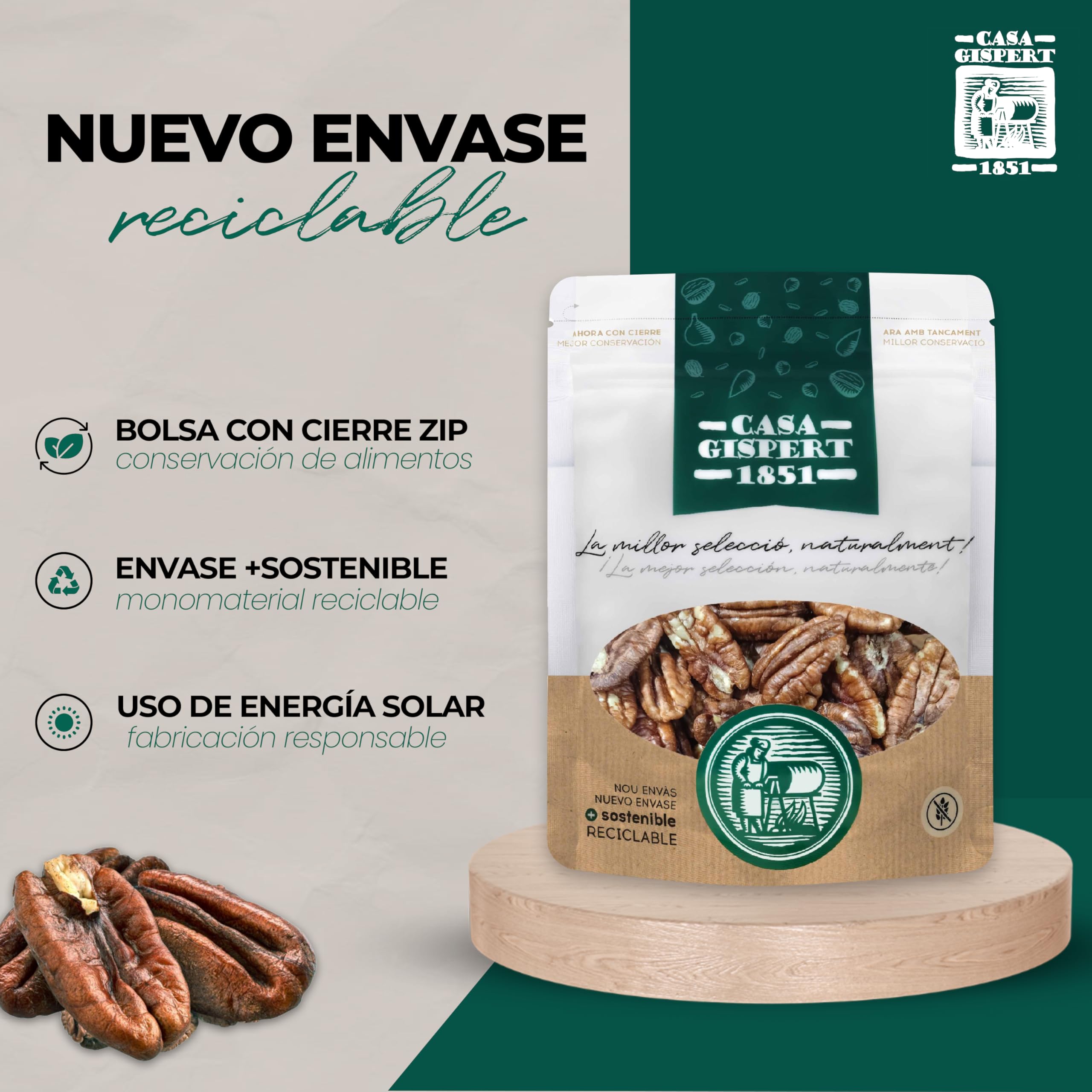 Casa Gispert - Nueces Peladas Pecanas Naturales - Nuez Pecana Mondada - Sin Gluten, Vegano - 400gr