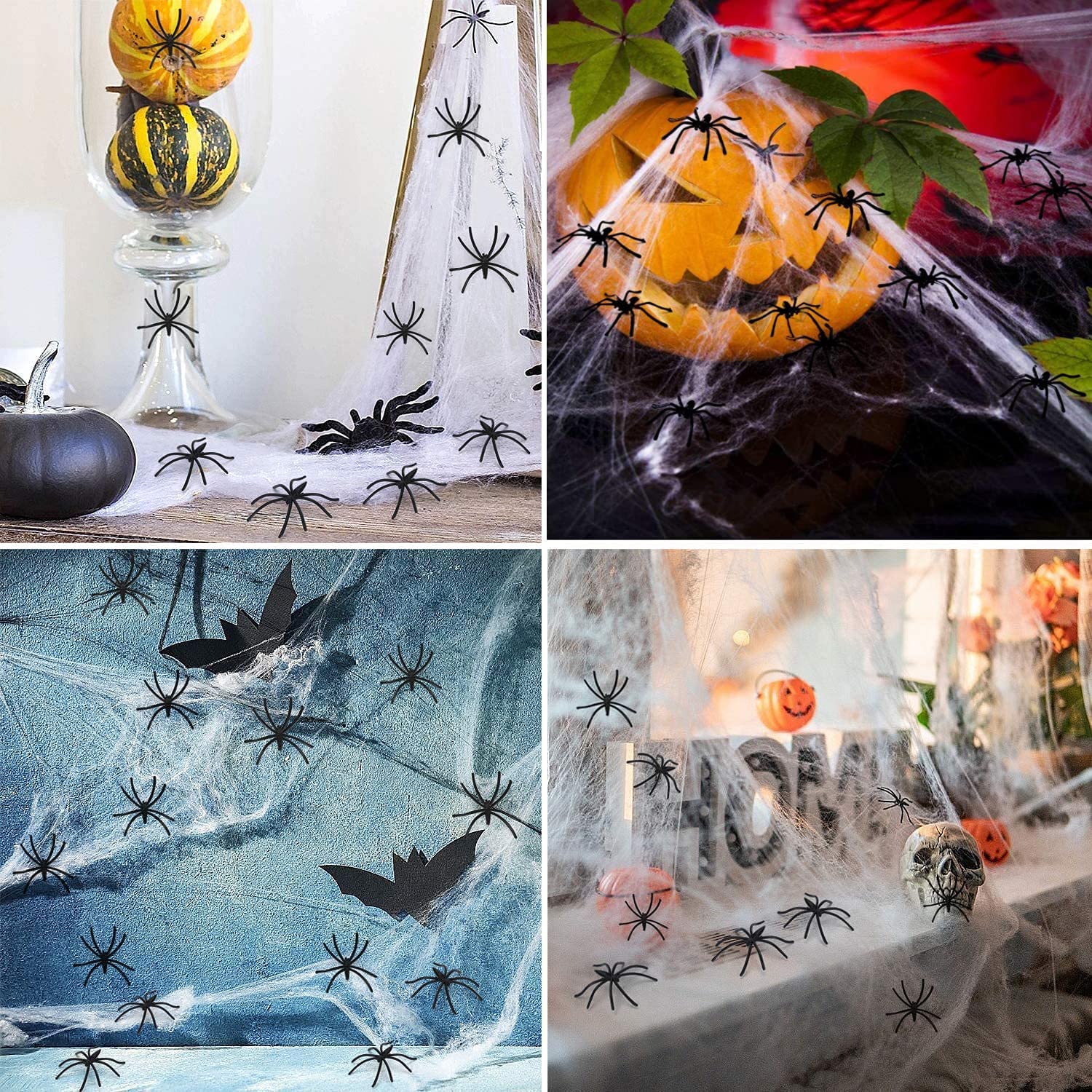 Decorazioni di Halloween di ragnatele estensibili - 100g Ragnatela spettrale all'aperto Coperta con 40 Ragni Falsi, Ragnatela per Decorazioni spaventose per Feste di Halloween