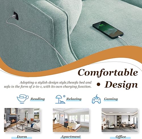 Miniatura 4 de Sofá biplaza moderno de 57 pulgadas de mediados de siglo con 2 almohadas, sofá de tela para sala de estar con patas de madera maciza, sofá tapizado