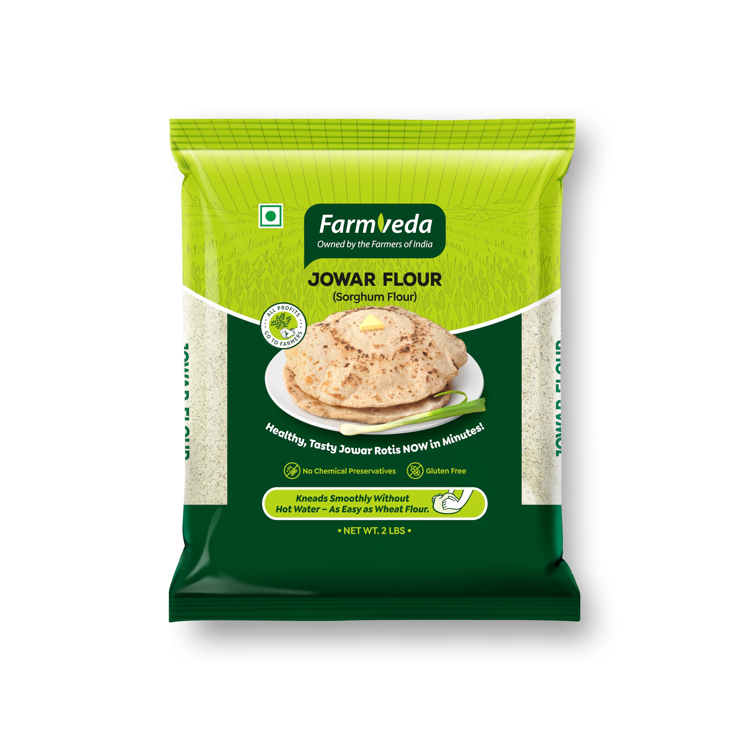 Farm Veda Jowar Flour (Sorghum Flour) - 900gm (2lbs) | Millet flour | Gluten-Free | High Protein | 100% Natural | Kneads