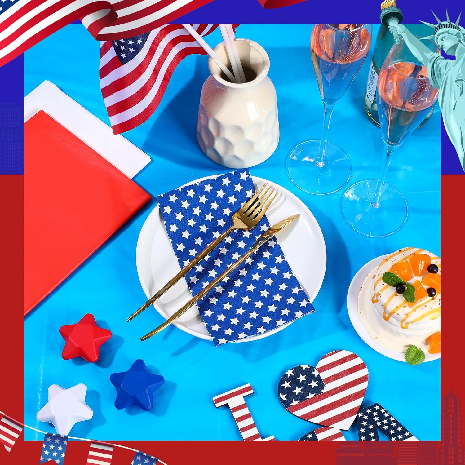 Tudomro 30 Pcs 4th of July Tablecloths Disposable 54 x 108 Inch Patriot Day Plastic Table Covers Red White and Blue Decorations for Patriotic Party Supplies Independence Day Decorations