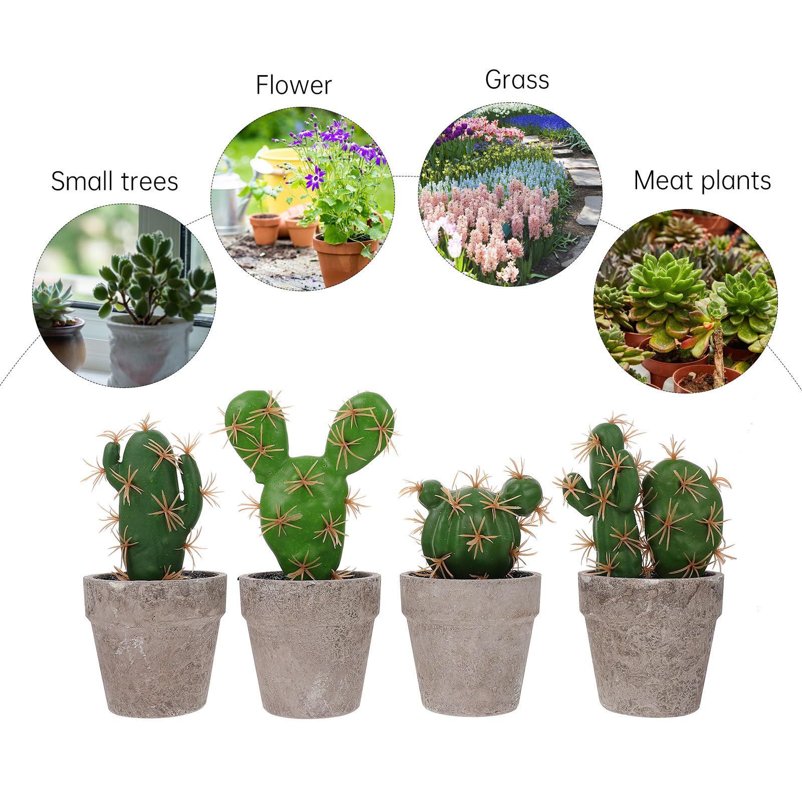 Artibetter Set di 4 Piante Grasse Finte in Vaso in Polpa e Plastica per Decorazioni Casa, Facile Cura, Aspetto Naturale e Fresco, per Scrivania e Soggiorno