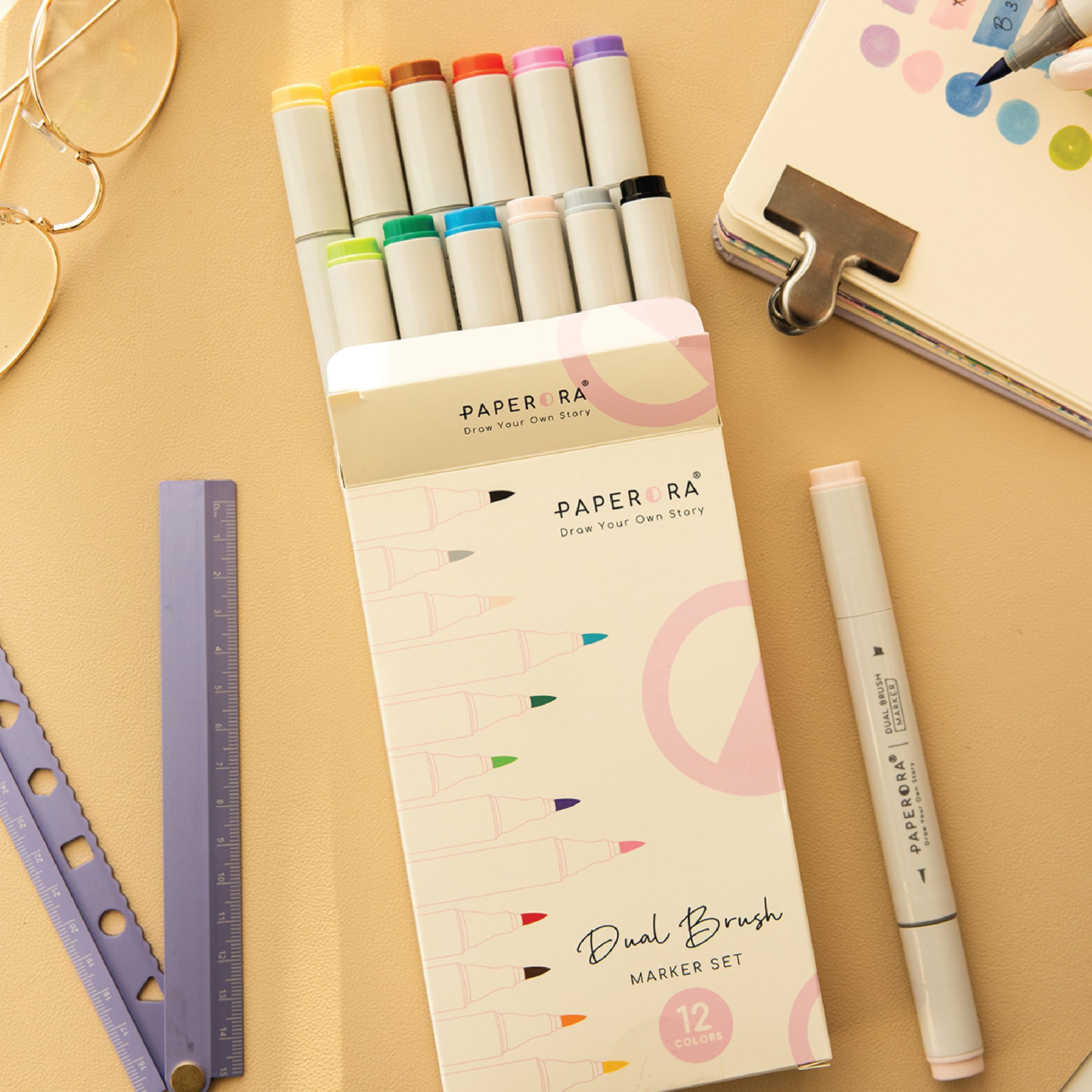 12’li Çift Uçlu Alkol Bazlı Marker Kalem Seti – Brush + Chisel