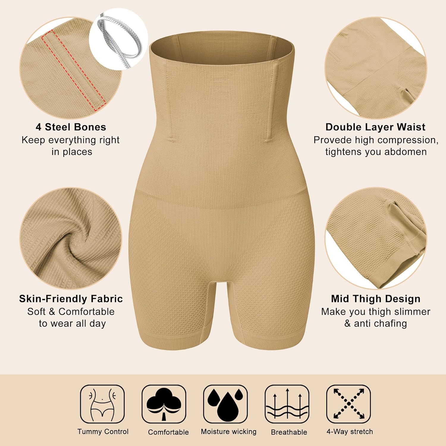 Lelinta Shapewear Shorts For Women Tummy Control High Waist Body Shaper Compression Thigh Slimmer Butt Lifter Panties - Image 4