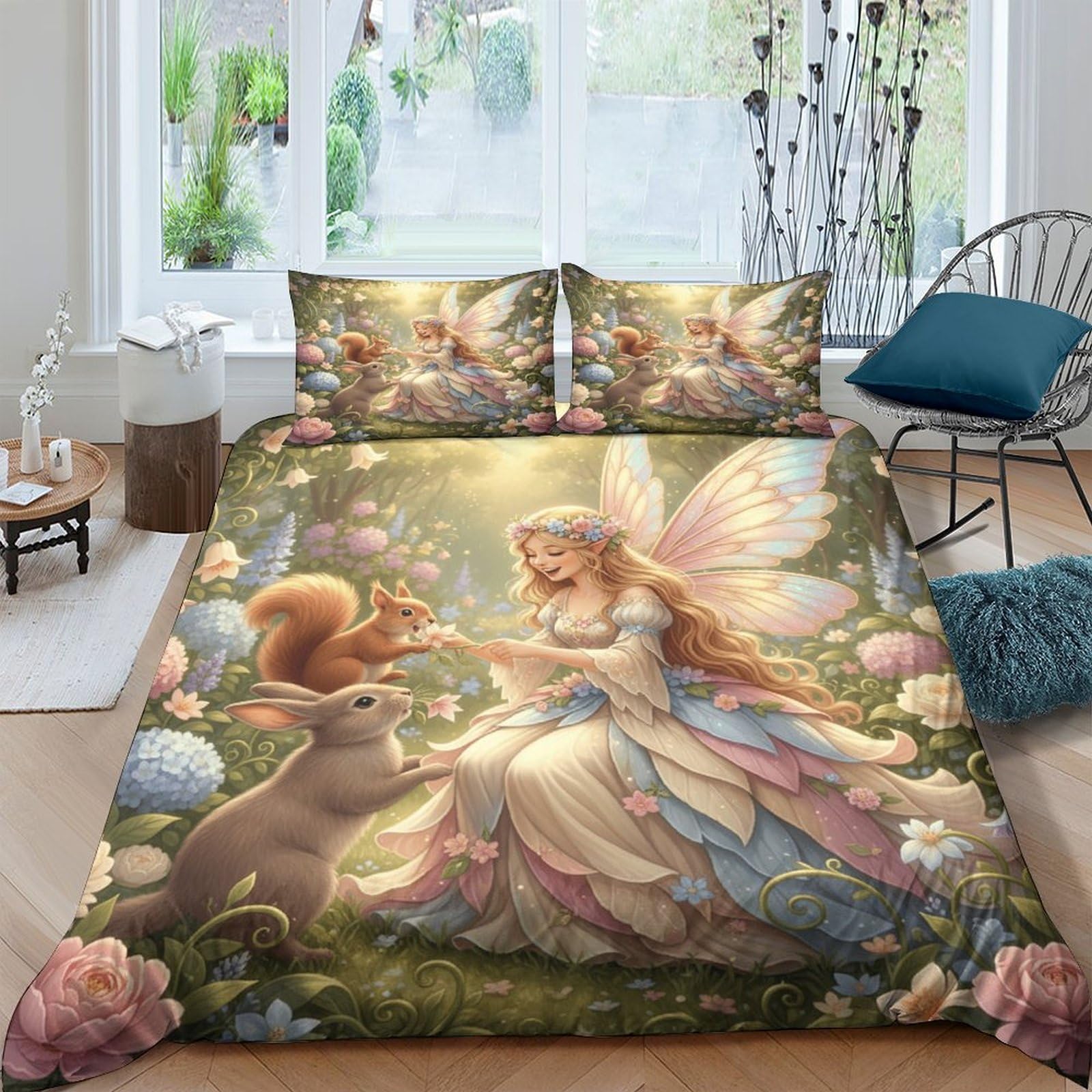 Ctjqhvkz Style-10 3D Printed Fairy Forest Fitted Sheet Microfiber Soft Anti-Slip Squirrel Dreamy Bed Cover For Bedroom Decor Single（135X200cm）
