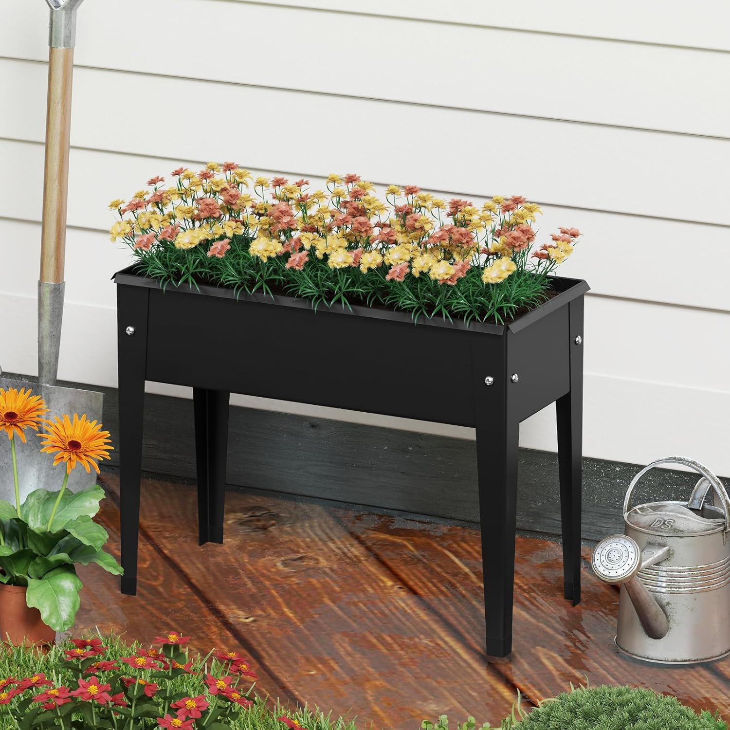 Giantex Metal Raised Garden Bed with Legs, Elevated Planter Box with Drainage Holes for Vegetable Fruit Flower Herb, Outdoor Standing Gardening Box for Balcony Backyard Patio Porch (24”x11”x18”)