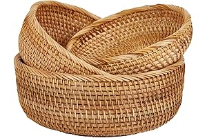 Hand Woven Natural Rattan Round Fruit Basket Bowls: Perfect for Canasta Decor