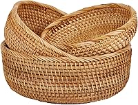 Vista 7 de Cesta de fruta redonda de ratán natural, cestas de servicio decorativas tejidas a mano, almacenamiento de mimbre para el comedor