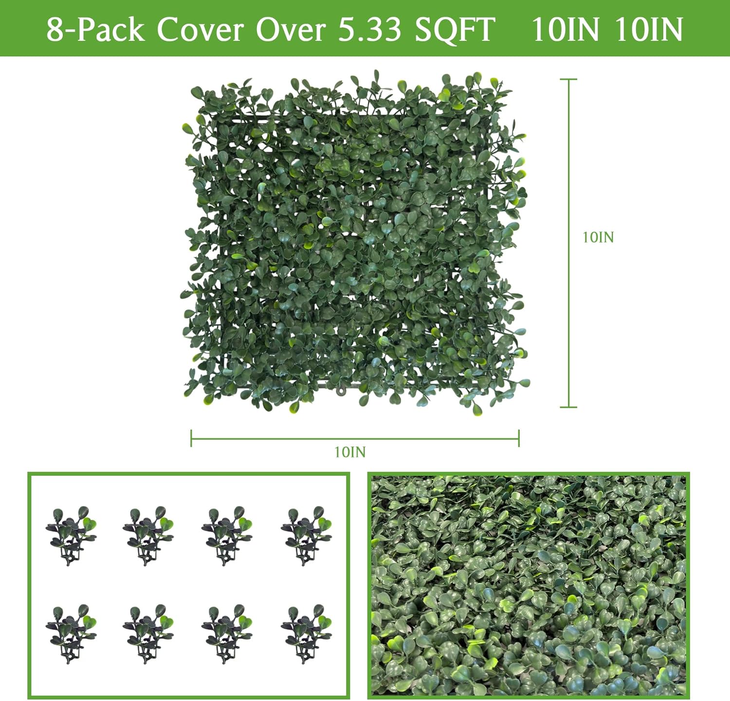 Grass Wall Panels 8 PCS 10"x 10" Artificial Boxwood Panels with 50 Zip Ties, Fake Greenery Backdrop Wall Grass 3 Layer Backdrop Artificial Plant Walls for Outdoor Indoor Garden Fence Backyard