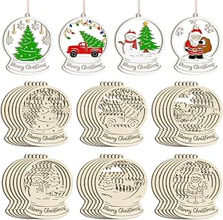 36PCS Wooden Hollow Christmas Ornaments for Paint Christmas Tree Decorations 6 Styles, DIY Blank Unfinished Wood Reindeer Santa Claus Snowman Snowflake Angle Cutouts for Crafts Winter Hanging Decora