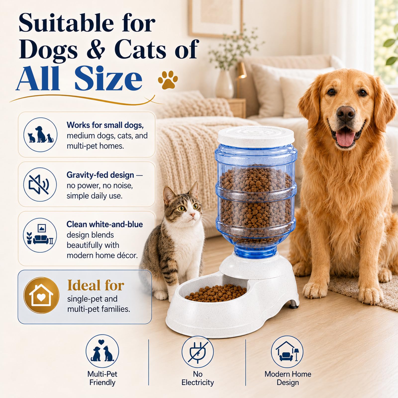 Leptzoa Automatic Dog Feeders - Gravity Dog Cat Feeder Dispenser, 3 Gallon Capacity, Large/Small Dogs & Cats, Gray, Pet Feeder Dispenser 4