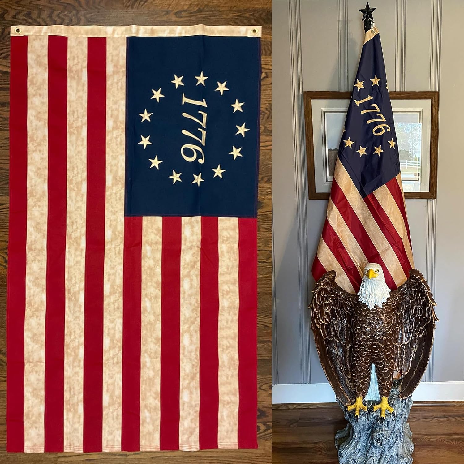 1776 Betsy Ross Flag 3x5 Ft Tea-Stained 100% Cotton - Vintage 1776 American 250th Anniversary Flag, Outdoor Heavy Duty 13 Star Historical Banner | Embroidered Stars, Sewn Stripes & Brass Grommets