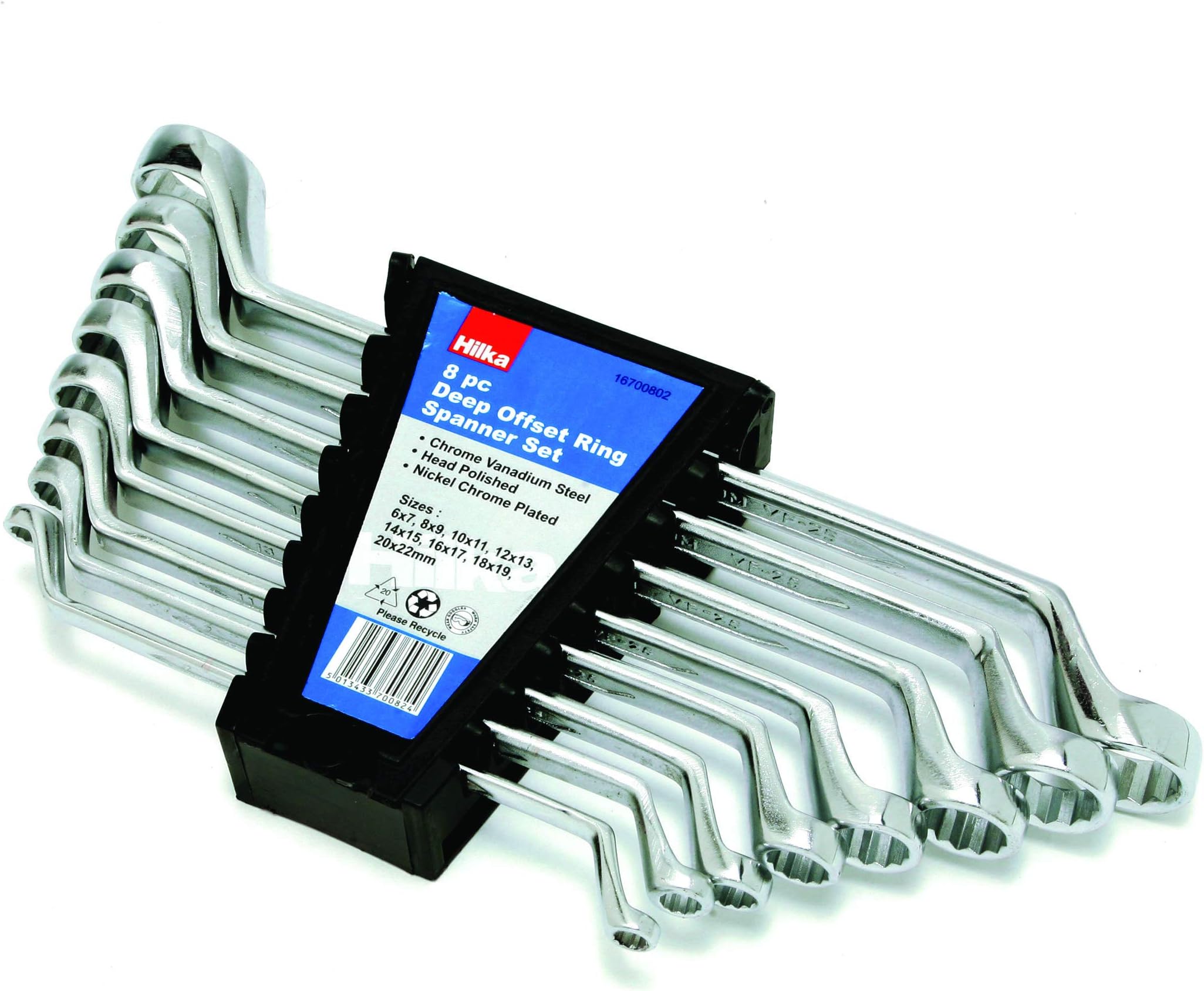 Hilka 16700802 Metric Ring Spanner Set, 8 pce, Set of 8 Pieces, Silver